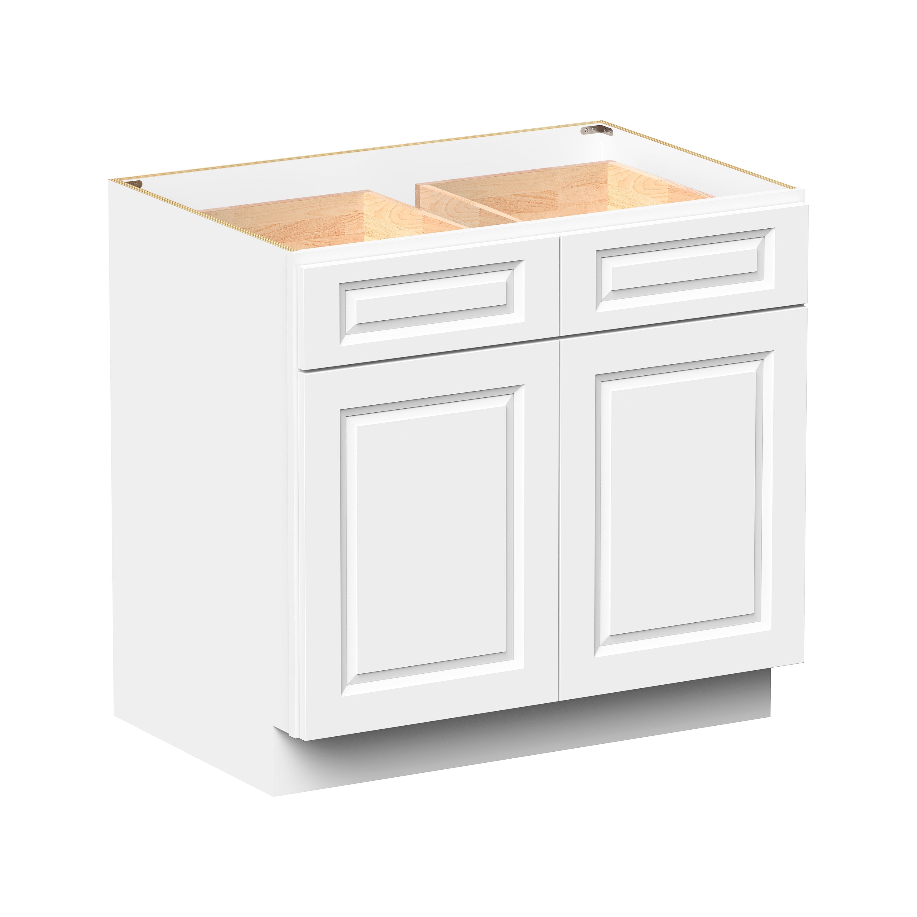 Glacier White RTA 33"-42"W x 24"D x 34.5"H Standard Base Cabinets With 2 Doors, 2 Drawers & 1 Shelf