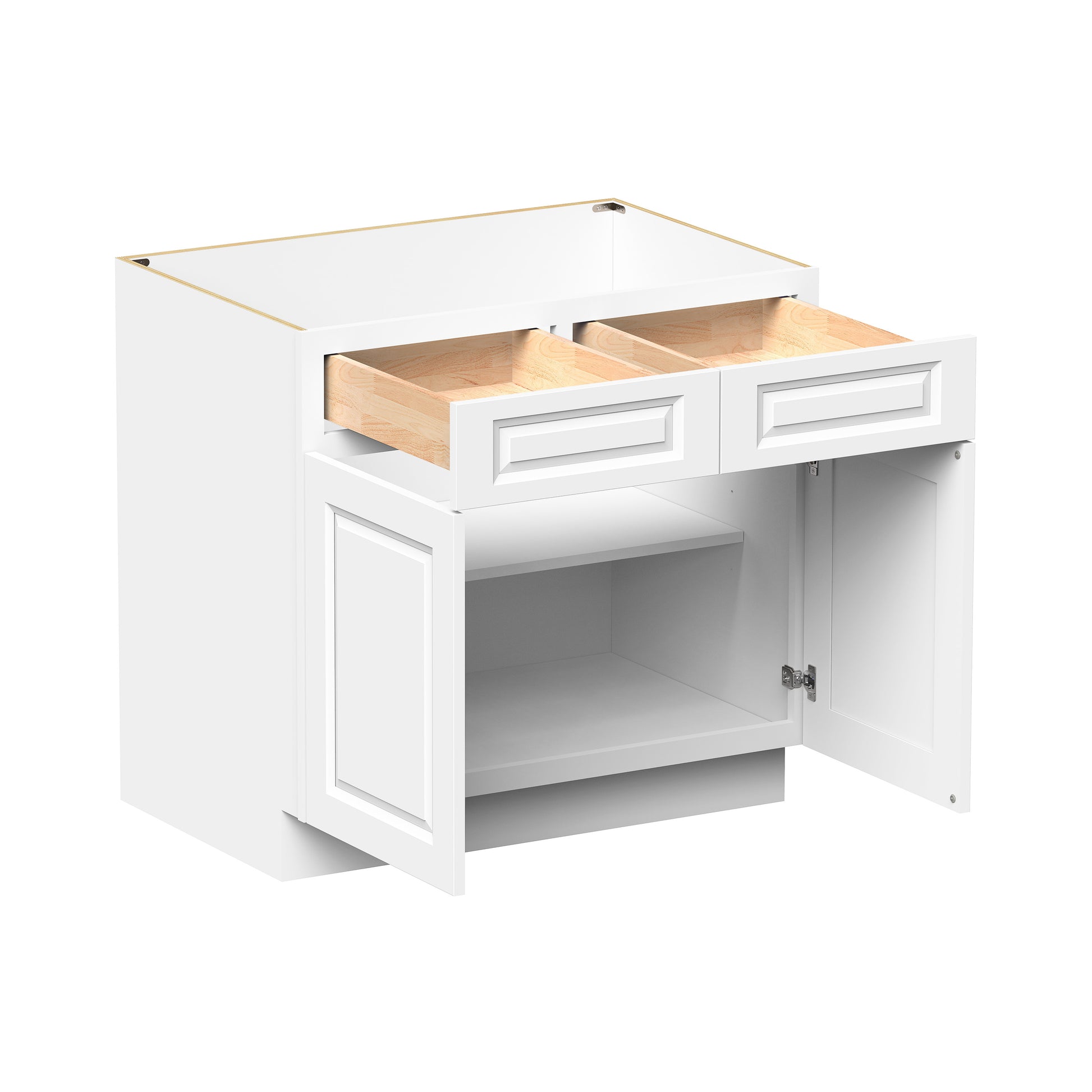 Glacier White RTA 33"-42"W x 24"D x 34.5"H Standard Base Cabinets With 2 Doors, 2 Drawers & 1 Shelf