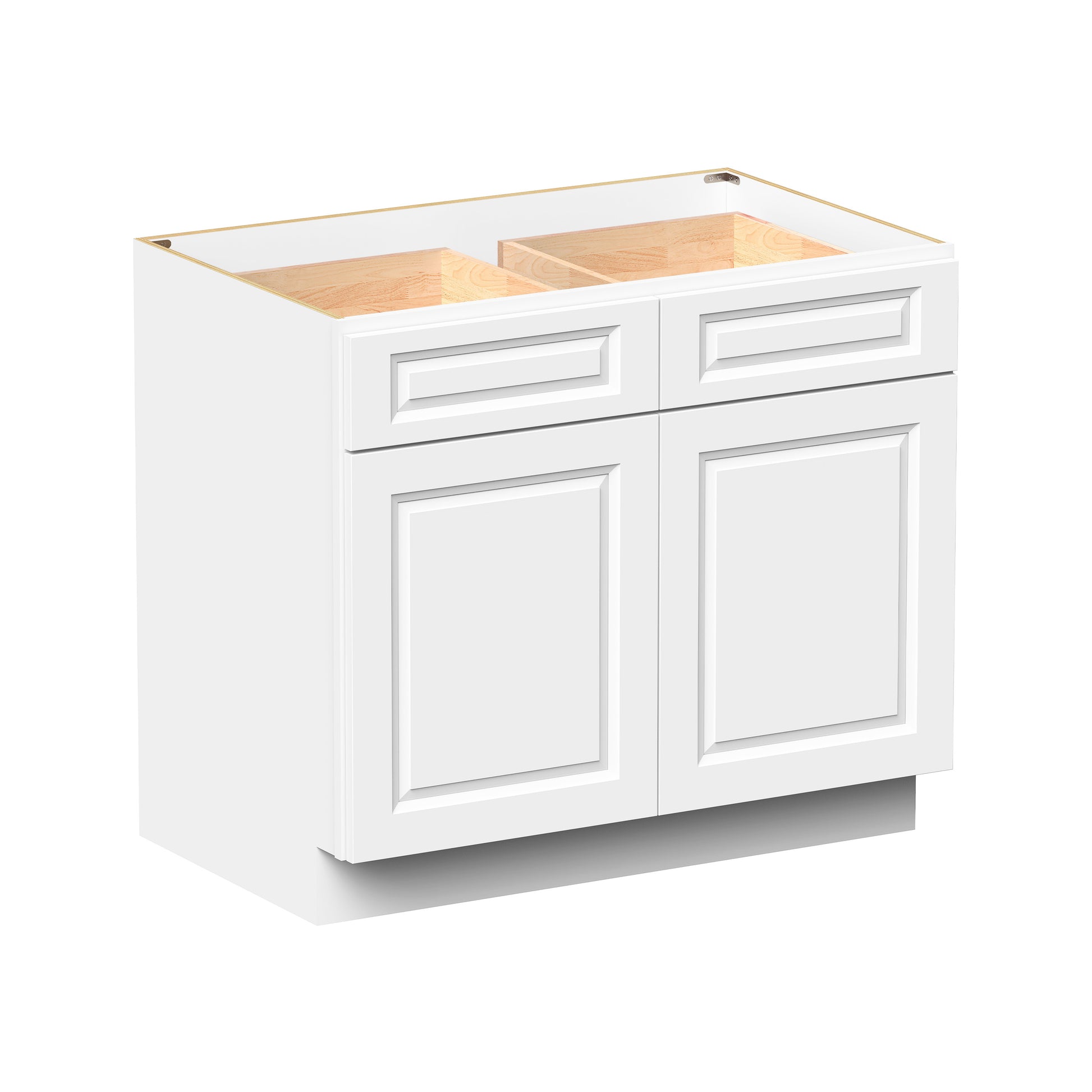 Glacier White RTA 33"-42"W x 24"D x 34.5"H Standard Base Cabinets With 2 Doors, 2 Drawers & 1 Shelf