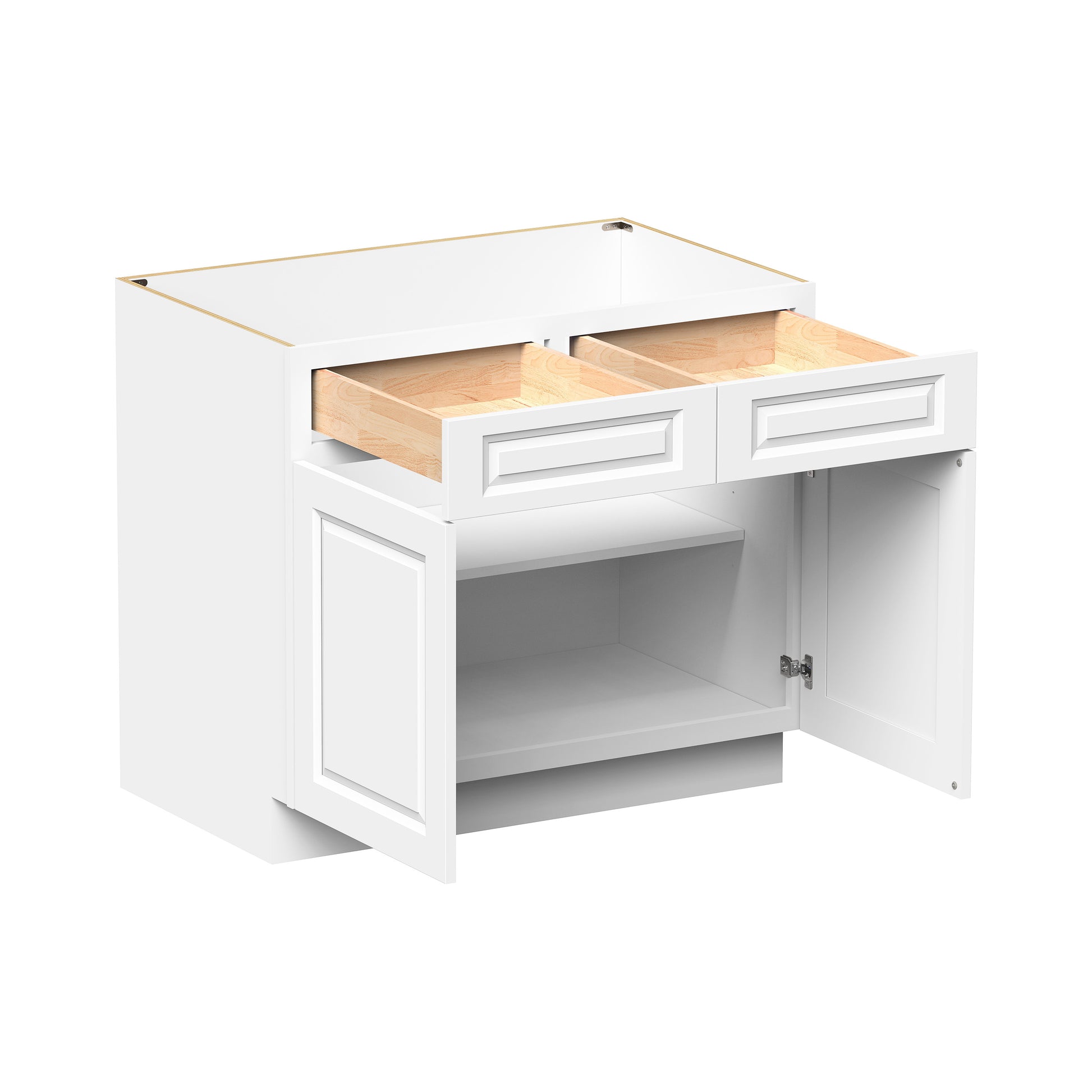 Glacier White RTA 33"-42"W x 24"D x 34.5"H Standard Base Cabinets With 2 Doors, 2 Drawers & 1 Shelf