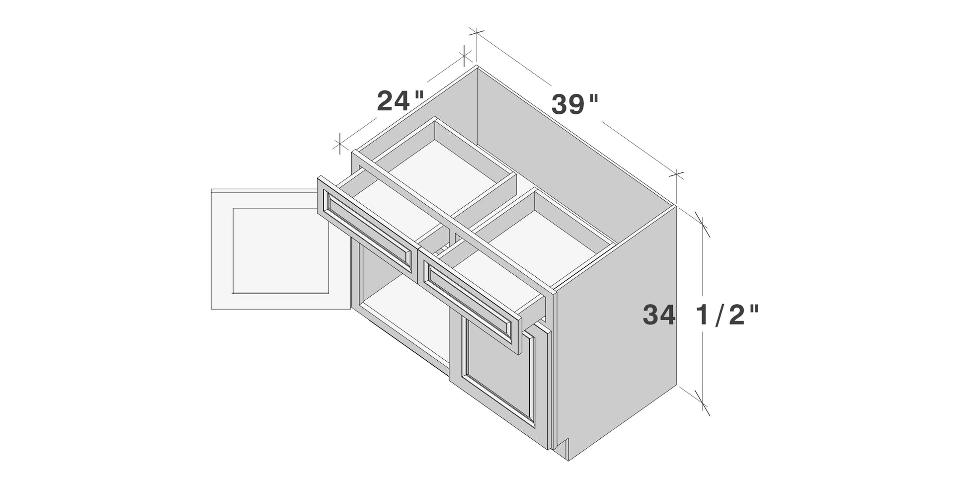 Glacier White RTA 33"-42"W x 24"D x 34.5"H Standard Base Cabinets With 2 Doors, 2 Drawers & 1 Shelf