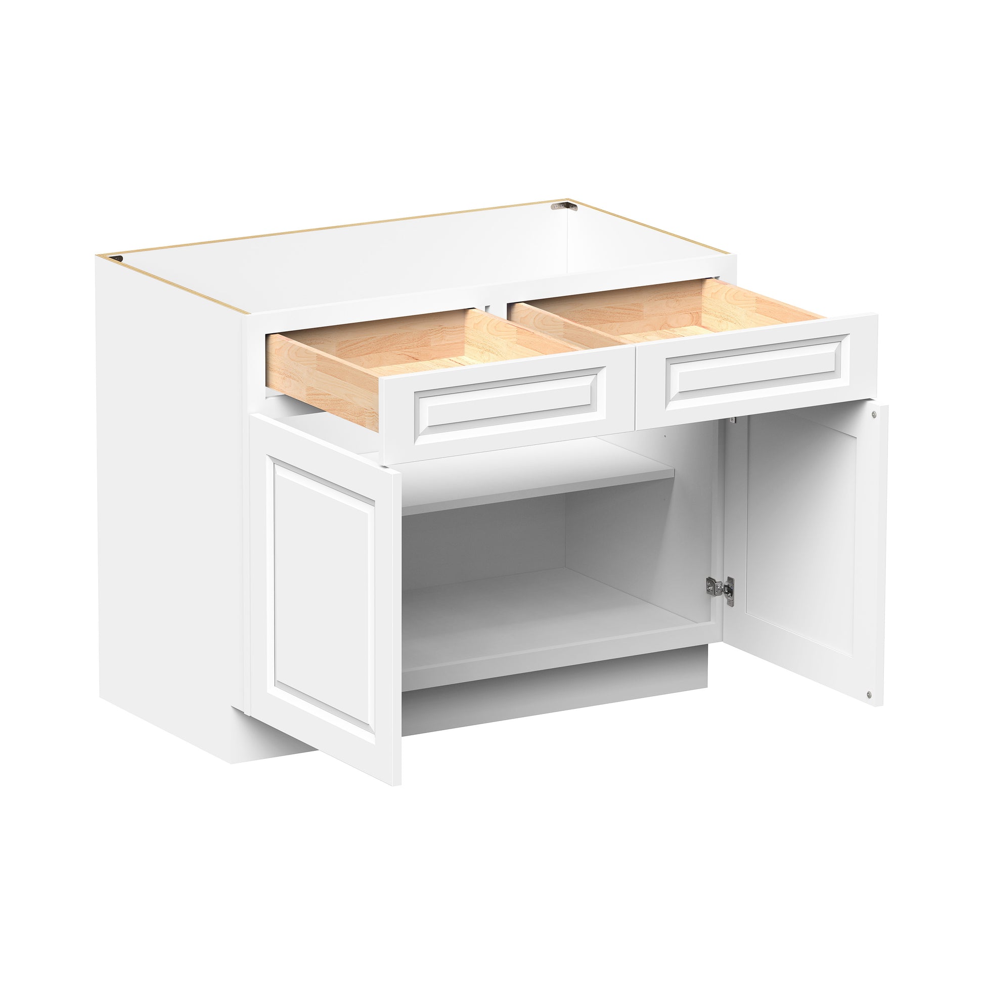 Glacier White RTA 33"-42"W x 24"D x 34.5"H Standard Base Cabinets With 2 Doors, 2 Drawers & 1 Shelf