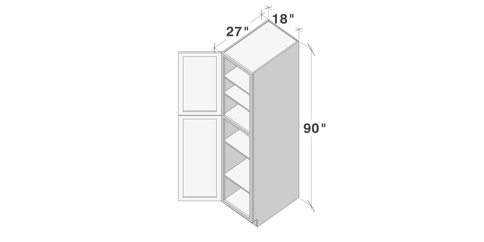 Glacier White RTA 18"W x 27"D x 84"/90"H Pantry Tall Cabinet With 2 Doors & 4 Shelves