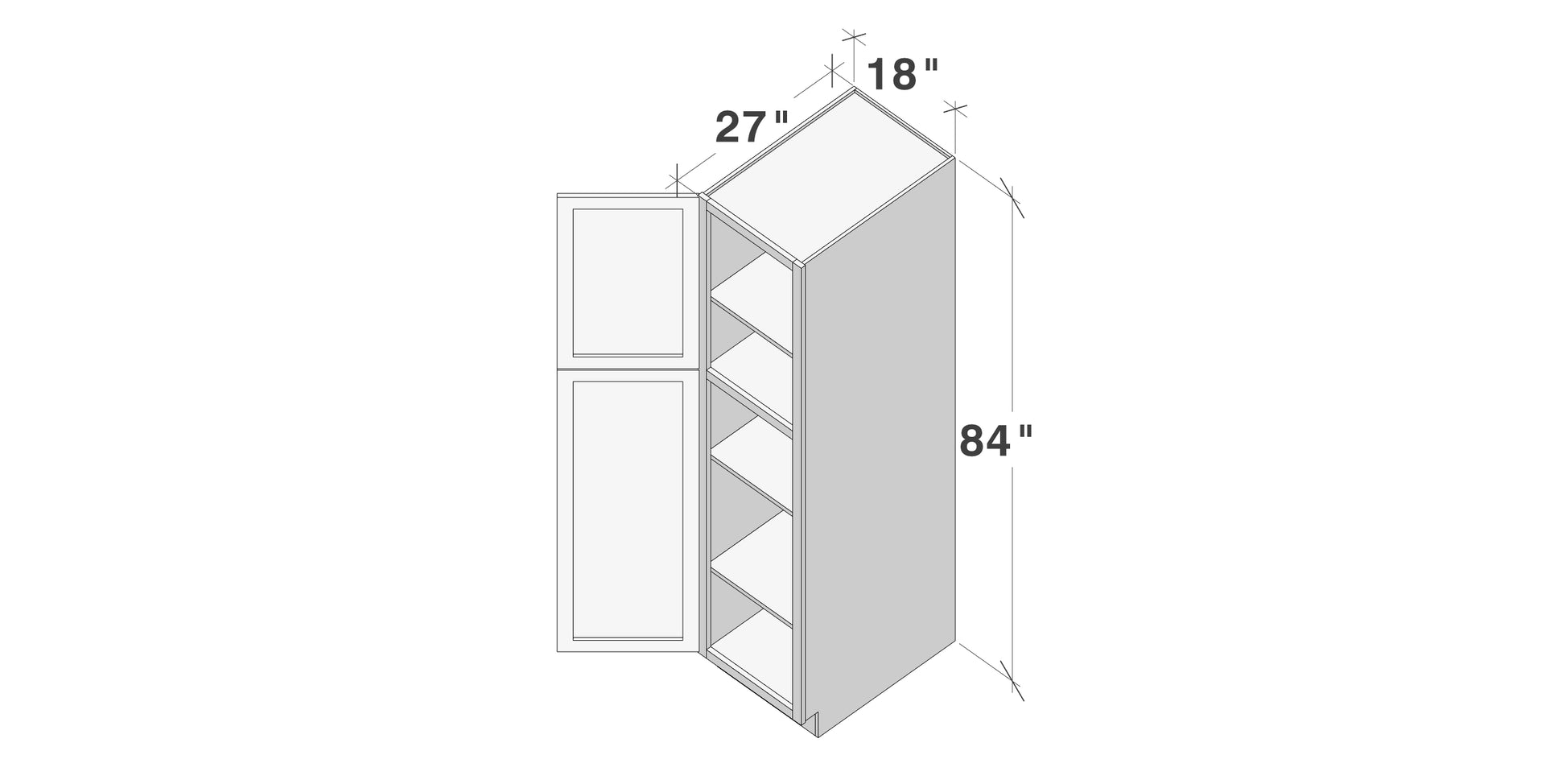 Glacier White RTA 18"W x 27"D x 84"/90"H Pantry Tall Cabinet With 2 Doors & 4 Shelves