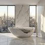 59" Egg-Shaped Solid Surface Freestanding Bathtub with Spa-Like Comfort