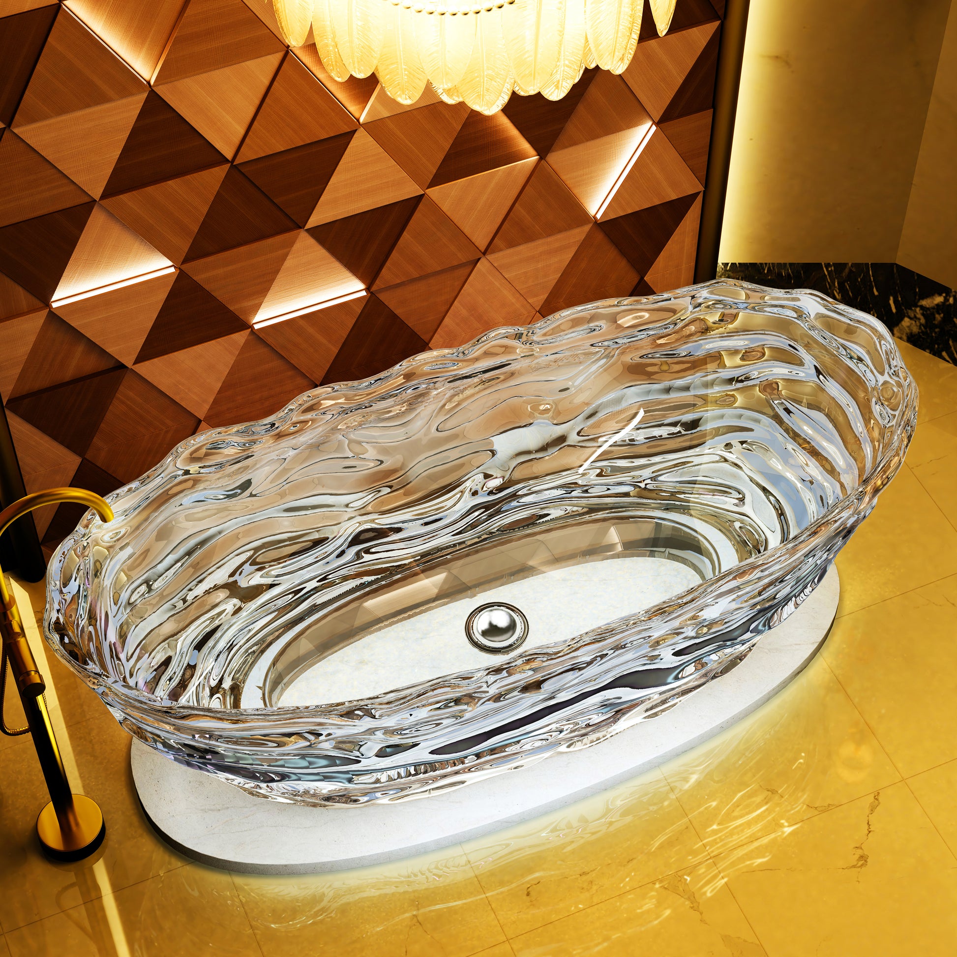 69" Sculptural Transparent Resin Freestanding Soaking Bathtub 