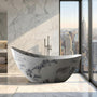 74" Sculptural Freestanding Solid Surface Bathtub with Artistic Ink-Wash Finish