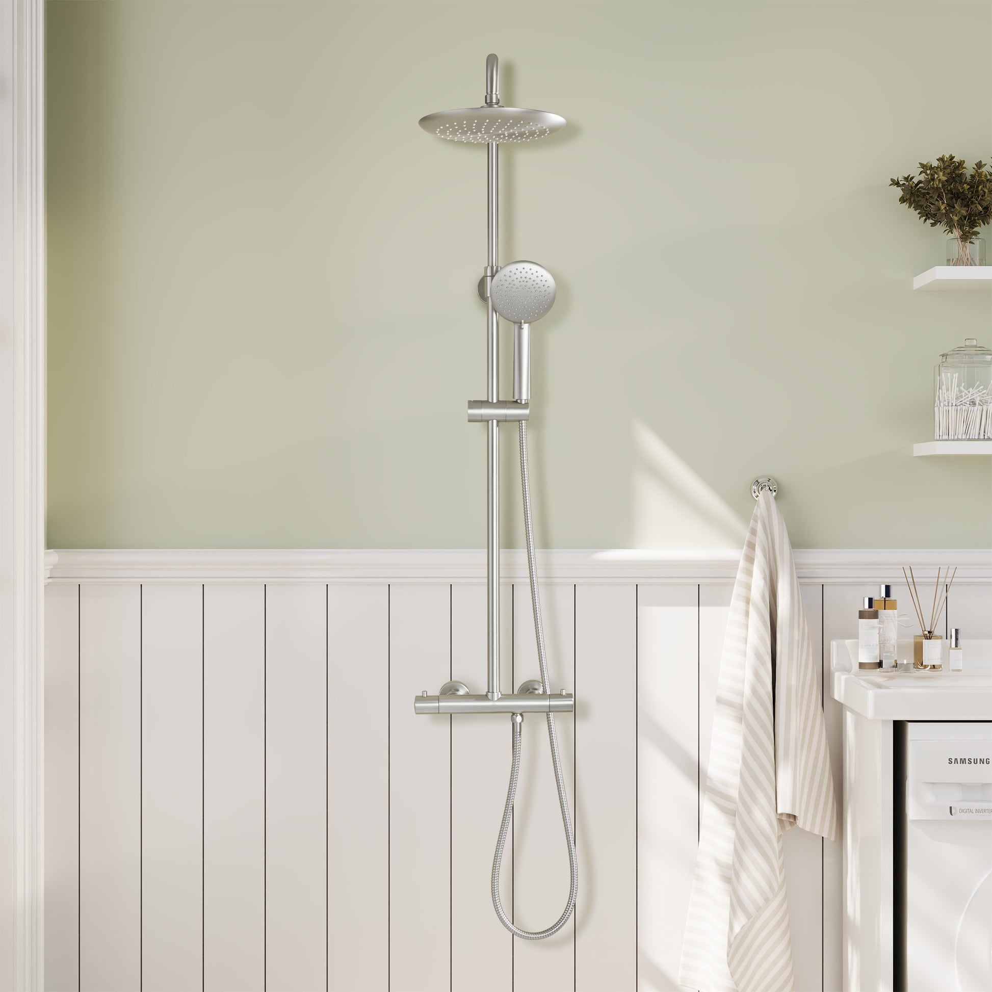 9.5" Thermostatic Rain Shower Faucet with Slide Bar and Hand Shower