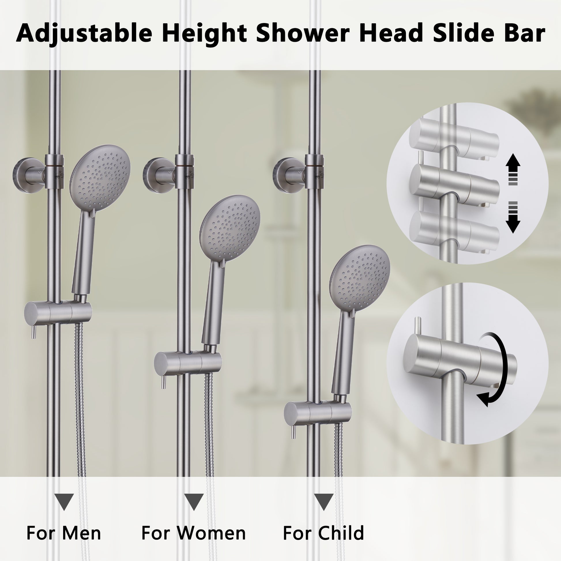 9.5" Thermostatic Rain Shower Faucet with Slide Bar and Hand Shower
