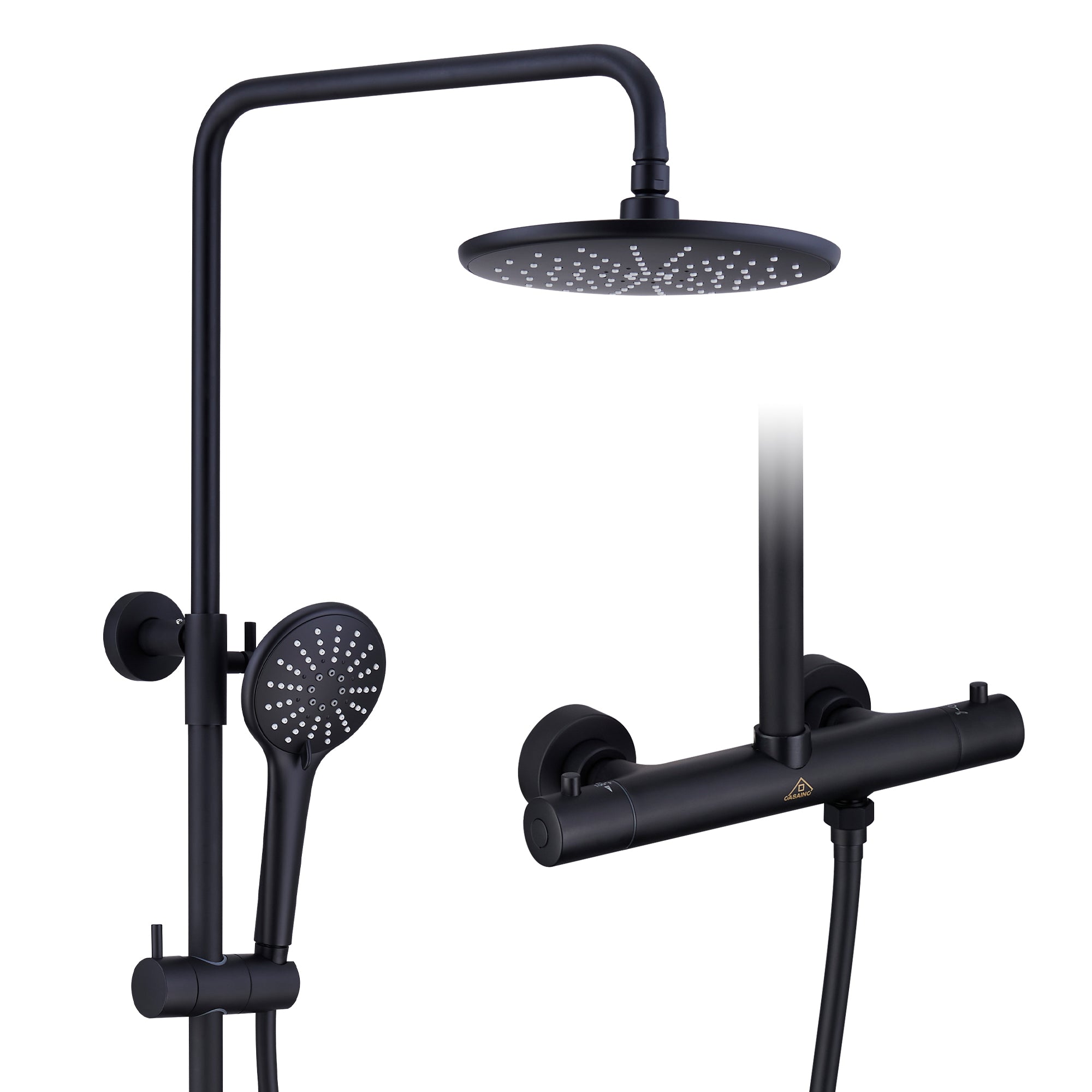 9.5" Thermostatic Rain Shower Faucet with Slide Bar and Hand Shower