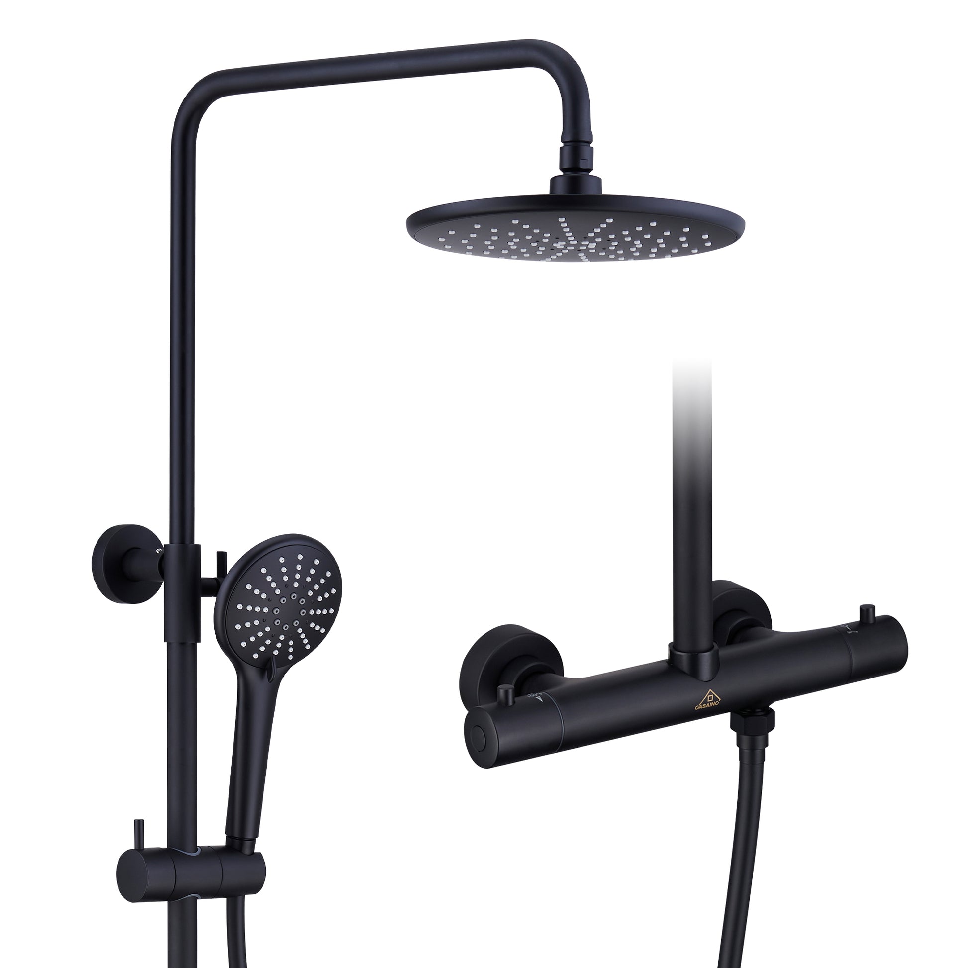 9.5" Thermostatic Rain Shower Faucet with Slide Bar and Hand Shower