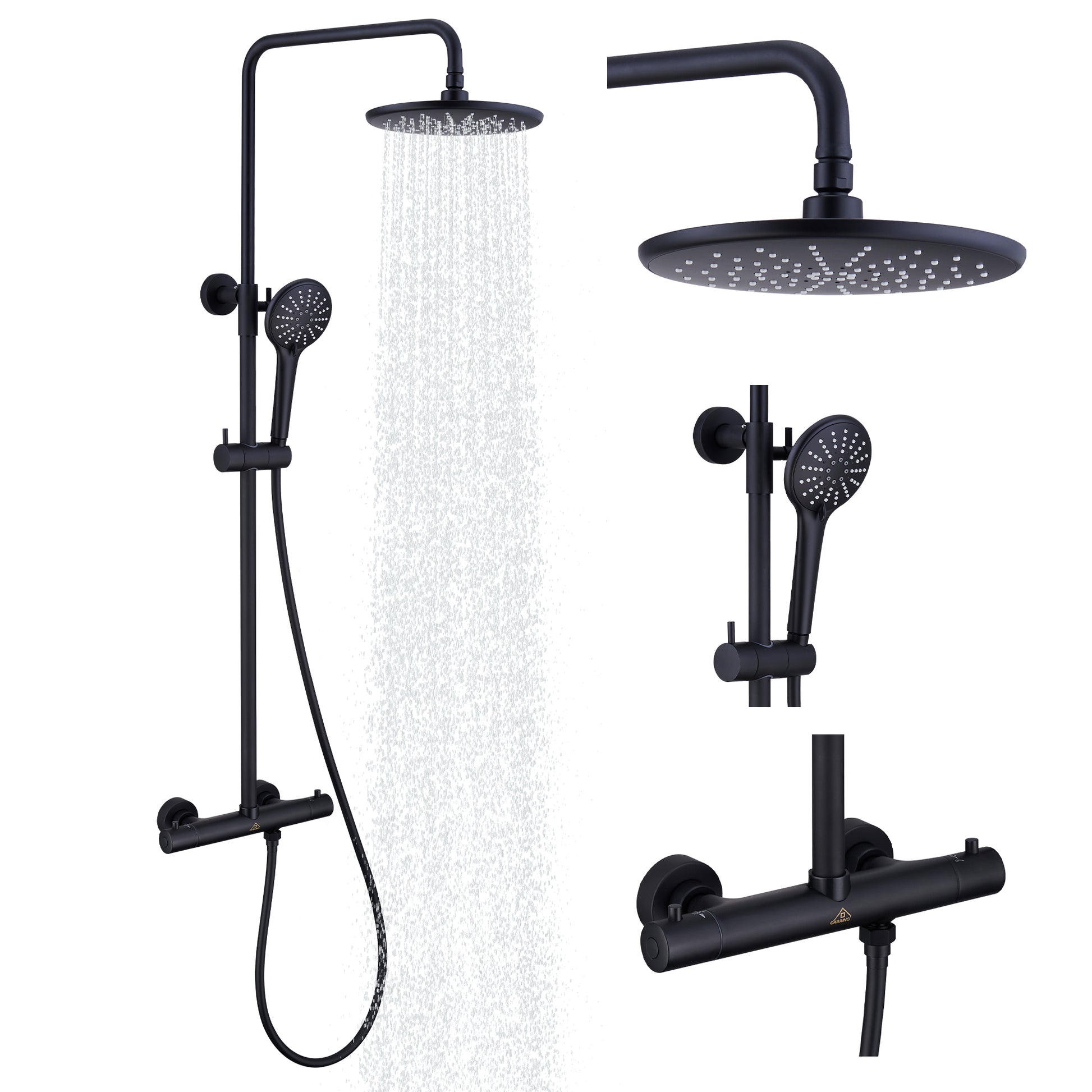 9.5" Thermostatic Rain Shower Faucet with Slide Bar and Hand Shower