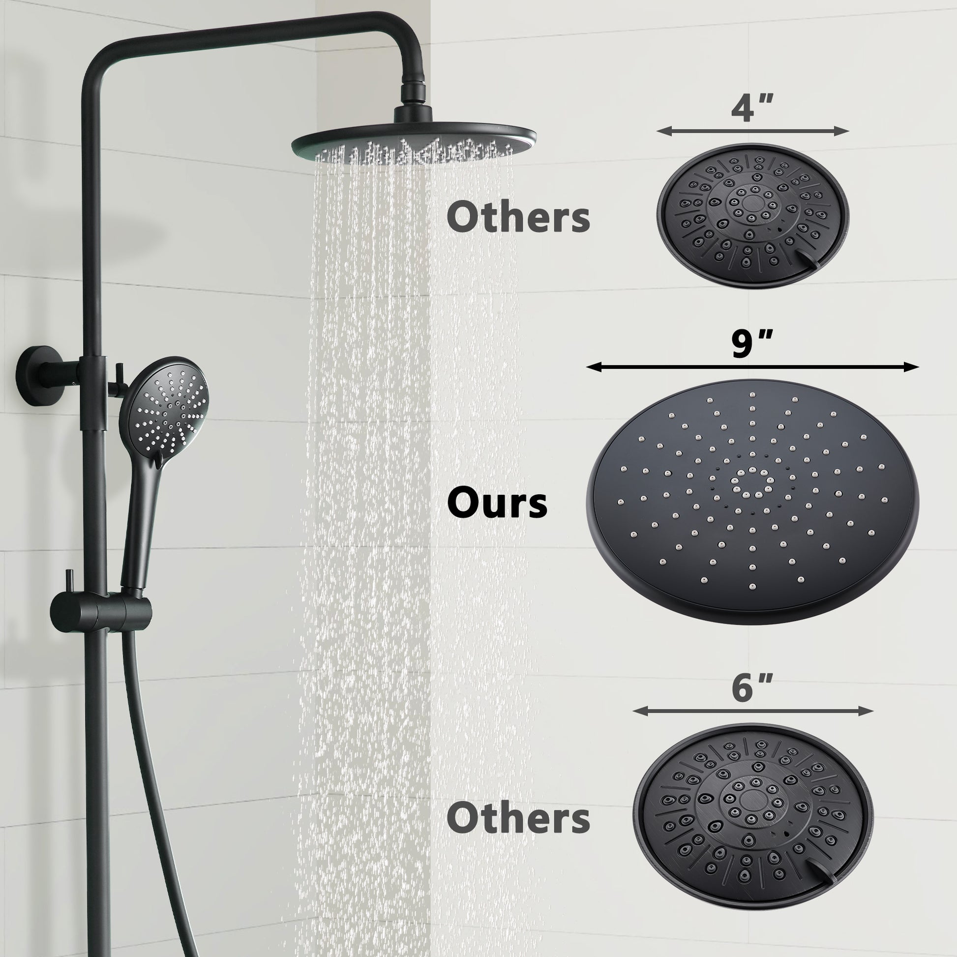 9.5" Thermostatic Rain Shower Faucet with Slide Bar and Hand Shower