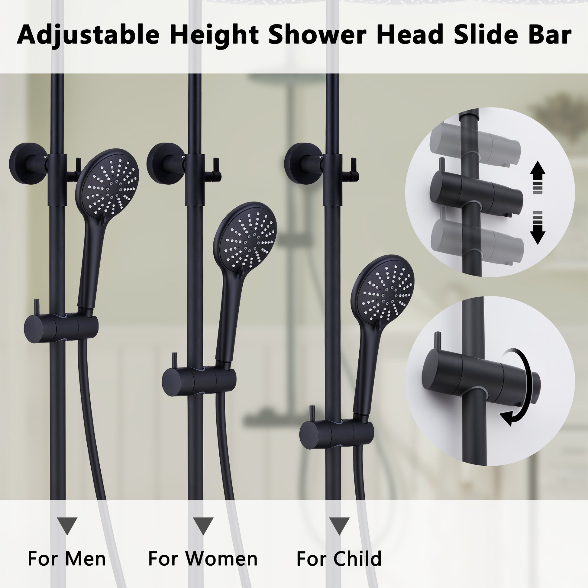 9.5" Thermostatic Rain Shower Faucet with Slide Bar and Hand Shower