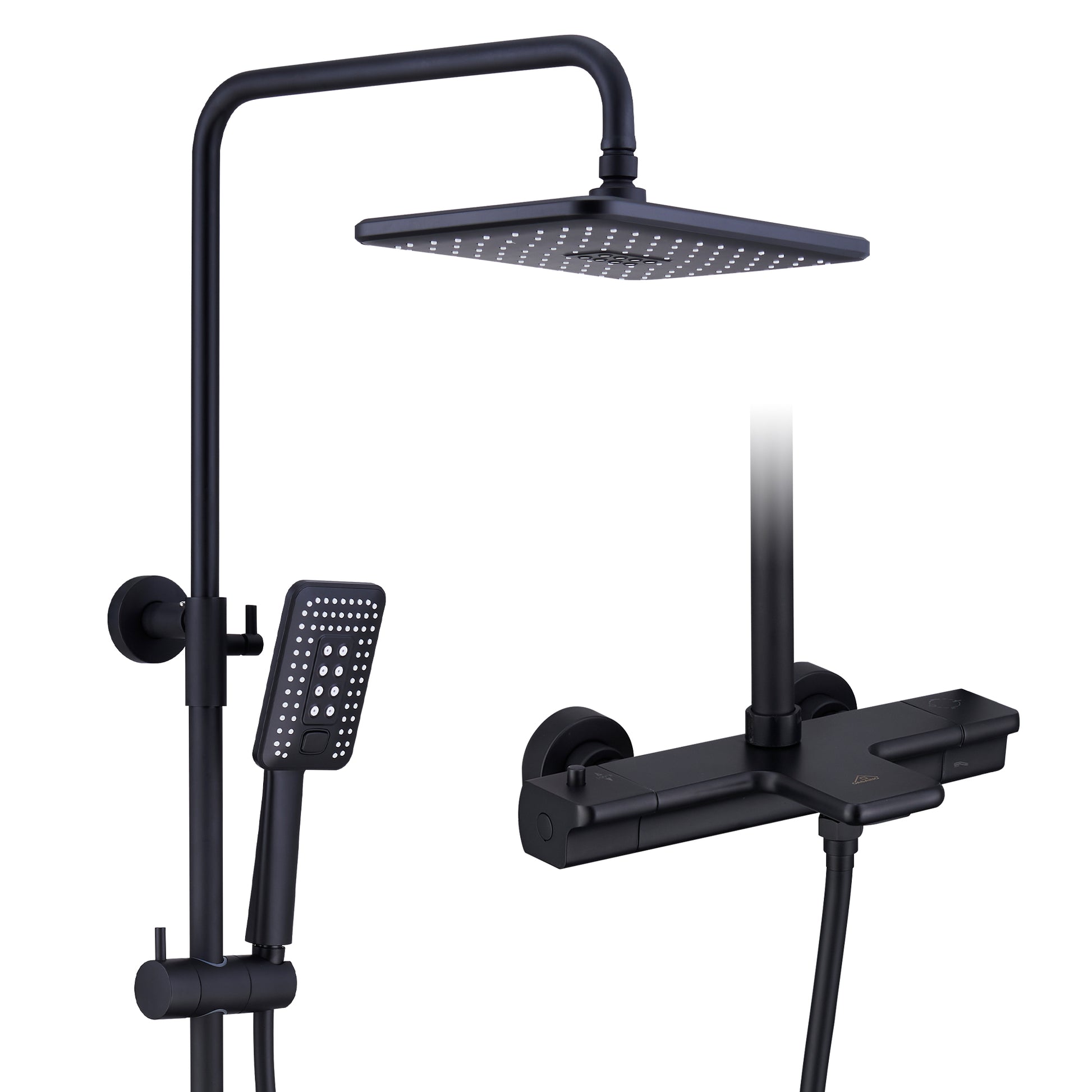 11.4*7.5" Thermostatic Rain Shower System with Tub Spout in Matte Black