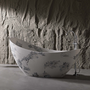 74" Sculptural Freestanding Solid Surface Bathtub with Artistic Ink-Wash Finish