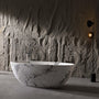 65" Freestanding Solid Surface Bathtub in Statuario White Marble Look with Ergonomic Backrest