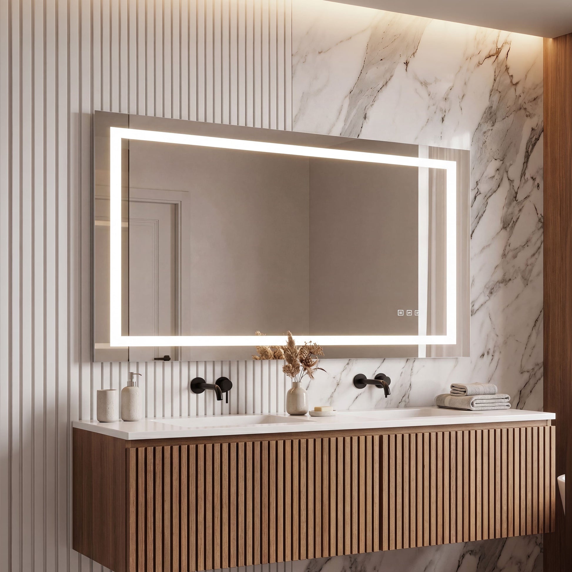 LED Front-Lighted Bathroom Mirror with Touch Dimming and Shadow Free Lighting