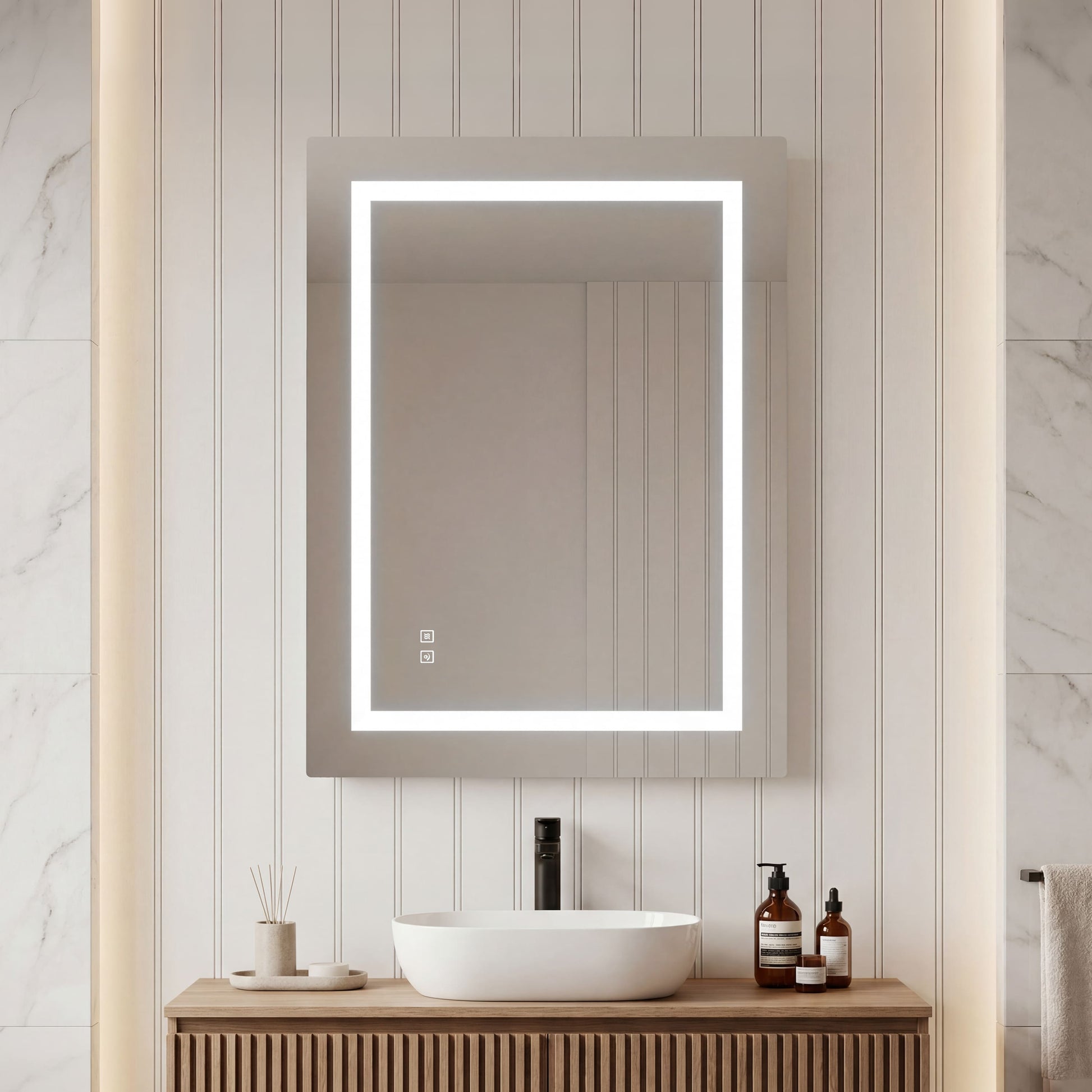 LED Front-Lighted Bathroom Mirror with Touch Dimming and Shadow Free Lighting
