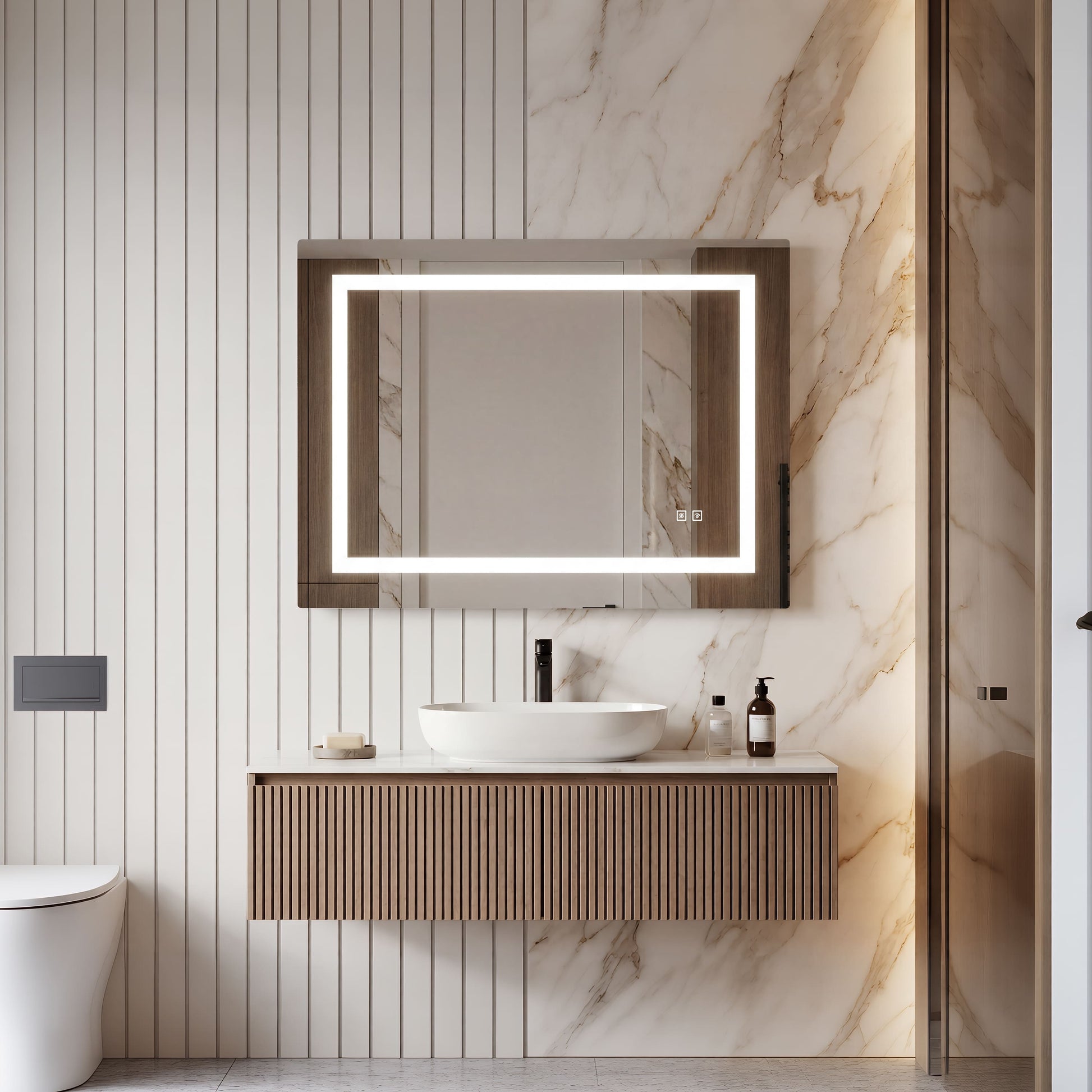 LED Front-Lighted Bathroom Mirror with Touch Dimming and Shadow Free Lighting