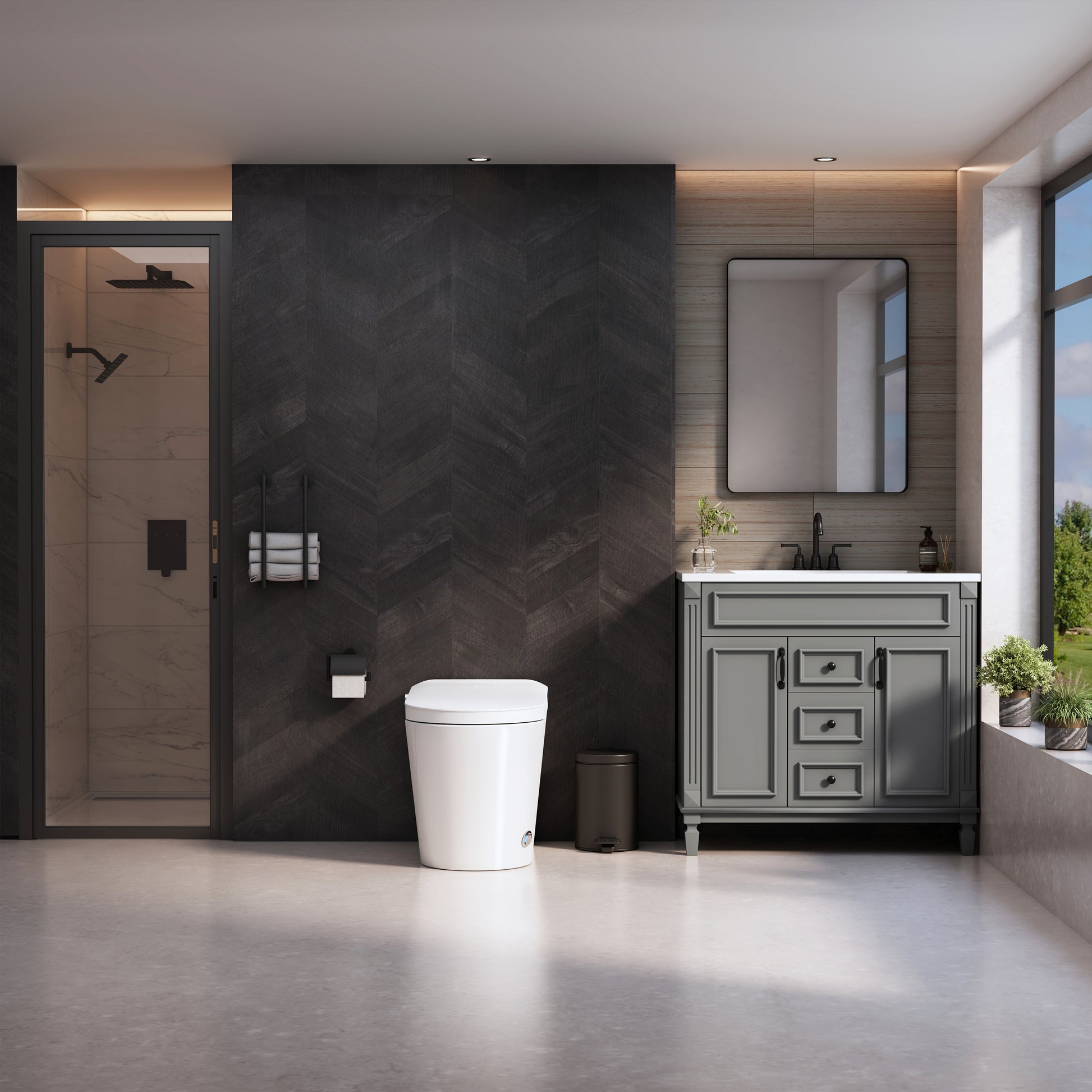 Modern Antibacterial Ceramic Smart Toilet with Side Ambient Lighting