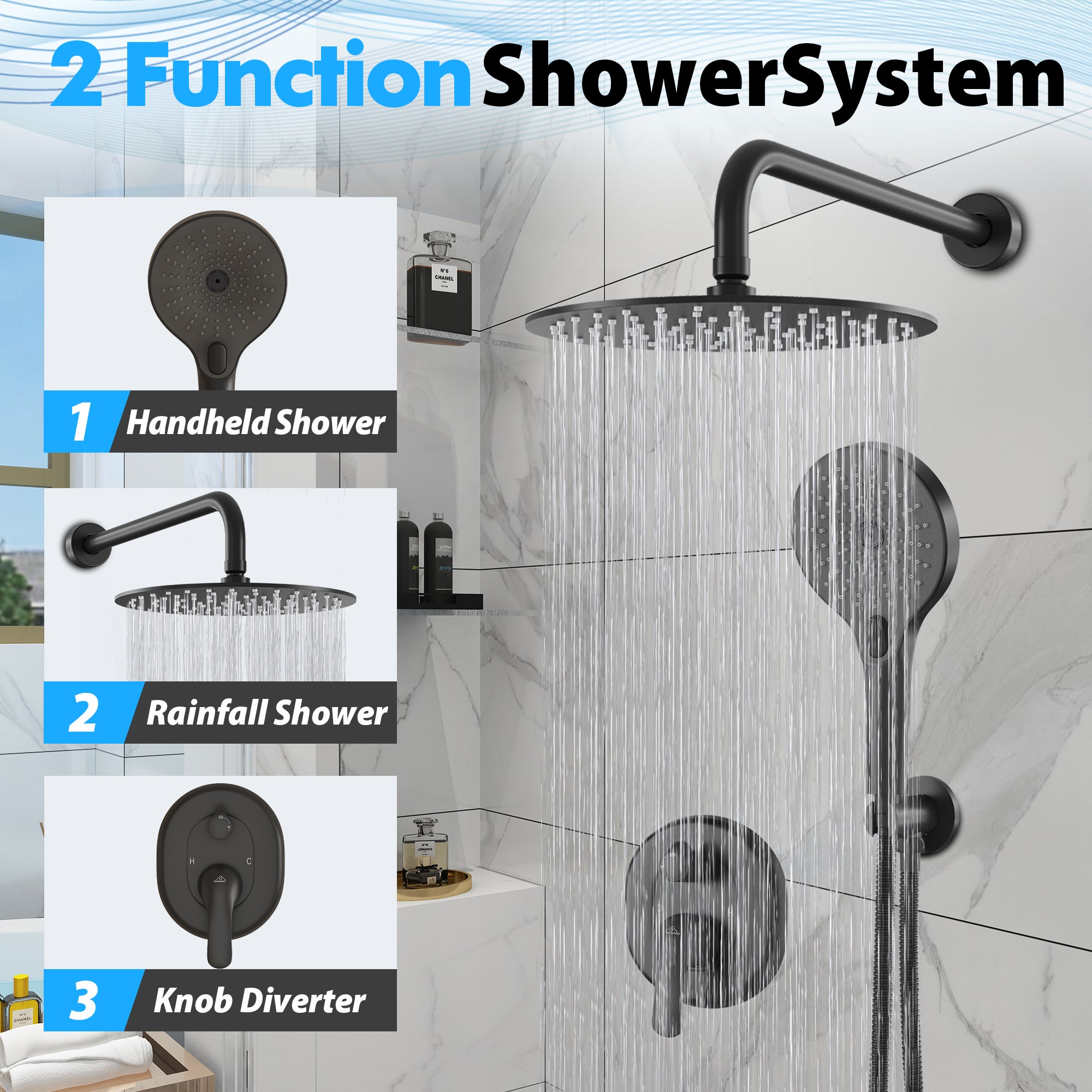 10-Inch Wall-Mounted Rain Shower System with Handheld Shower