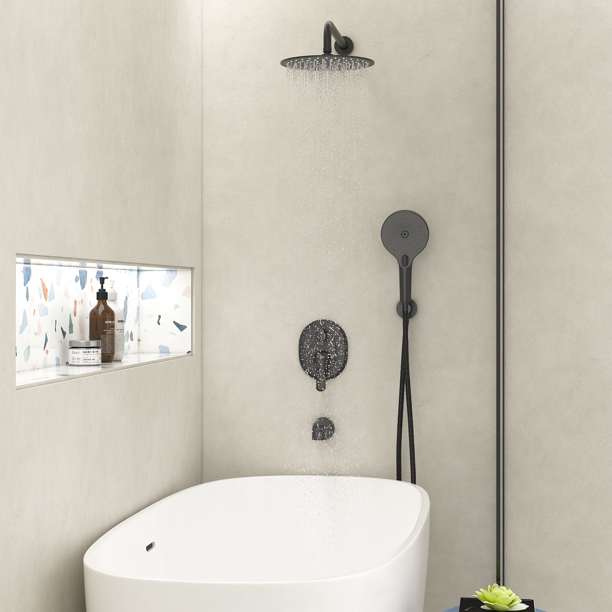 10" Wall-Mounted Rainfall Shower System with Handheld & Tub Spout