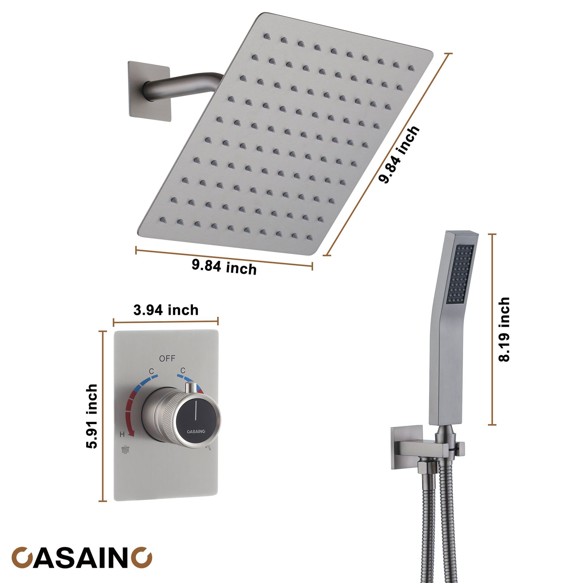 10" Wall Mount Dual Function Showerhead Thermostatic Shower System