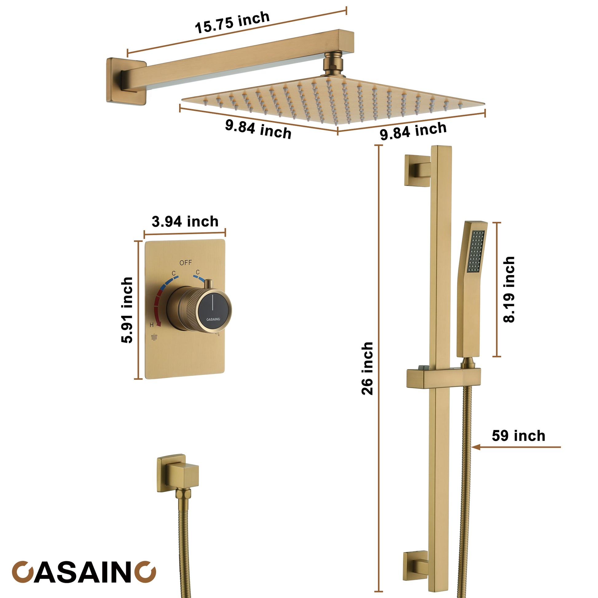10" Dual Function Rain Shower System With Slide Bar & Handheld Shower