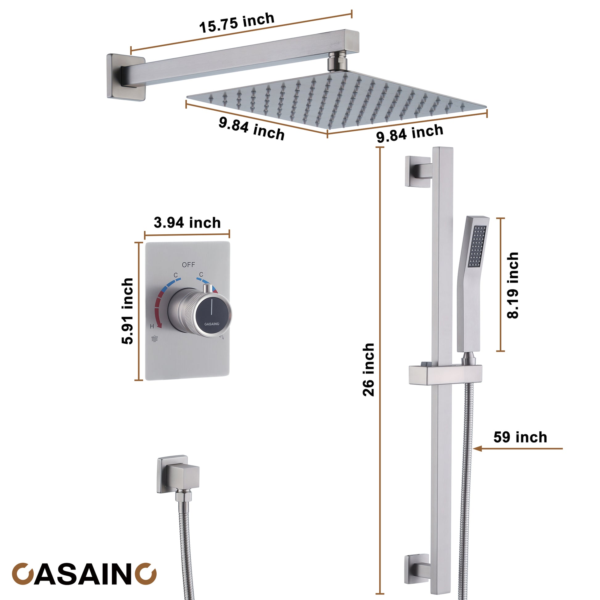 10" Dual Function Rain Shower System With Slide Bar & Handheld Shower
