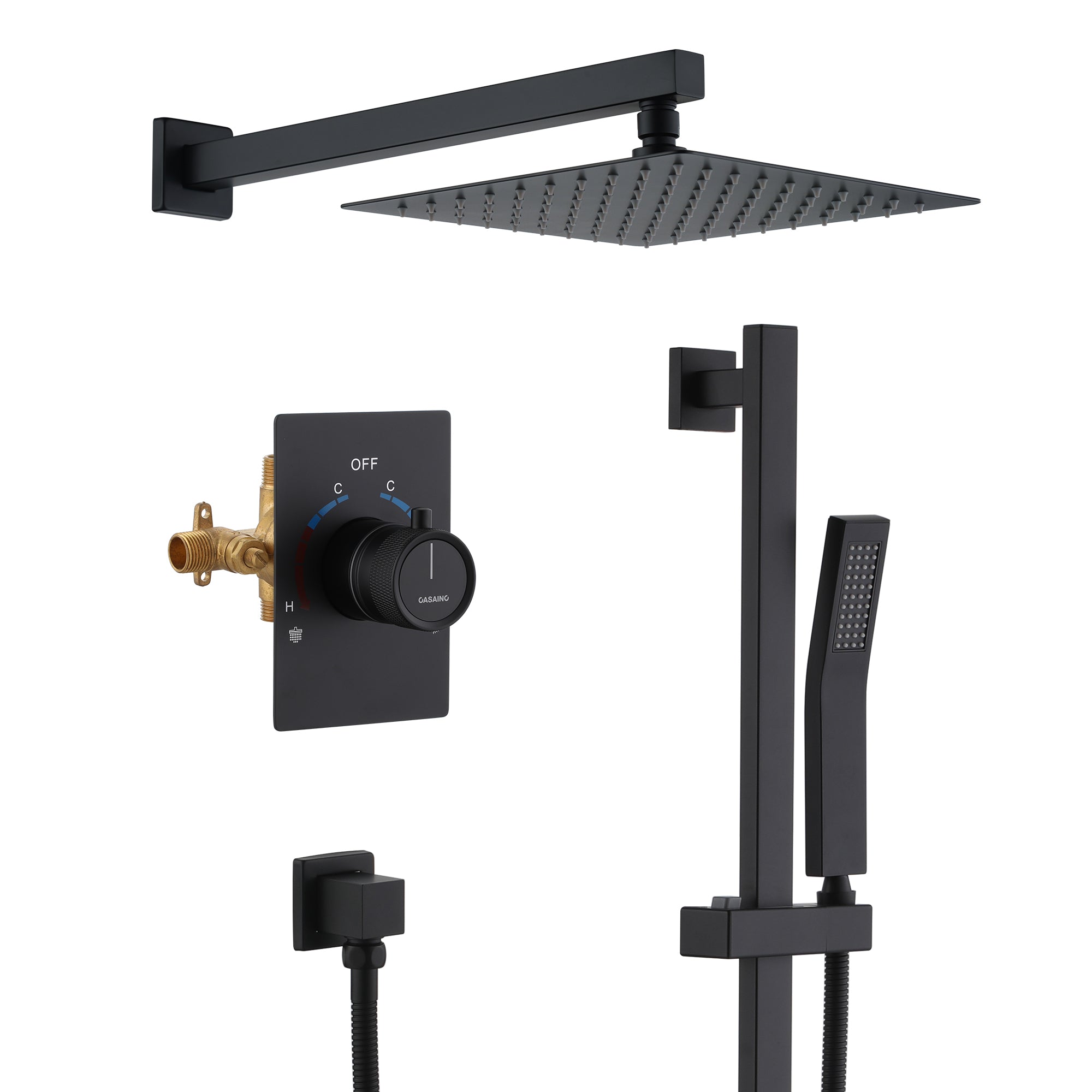 Dual Function Shower System With Slide Bar Design in Matte Black Finish (Solid Brass Pressure)