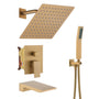 3-Function Thermostatic Shower System Anti-Fingerprint Rain Shower with Tub Spout in Brushed Gold, Solid Brass Valve