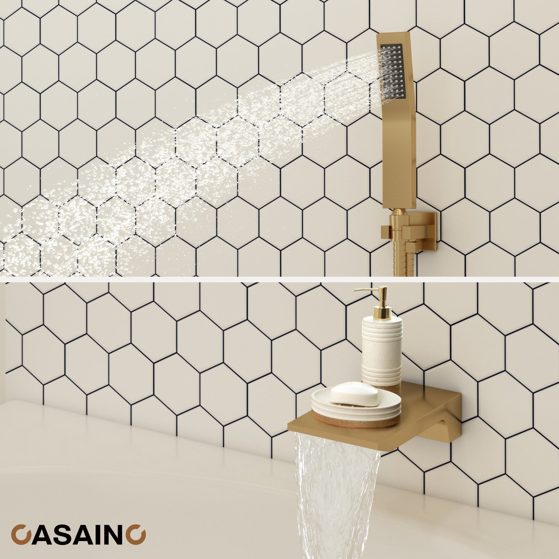 3-Function Thermostatic Shower System Anti-Fingerprint with Tub Spout and Hand Shower