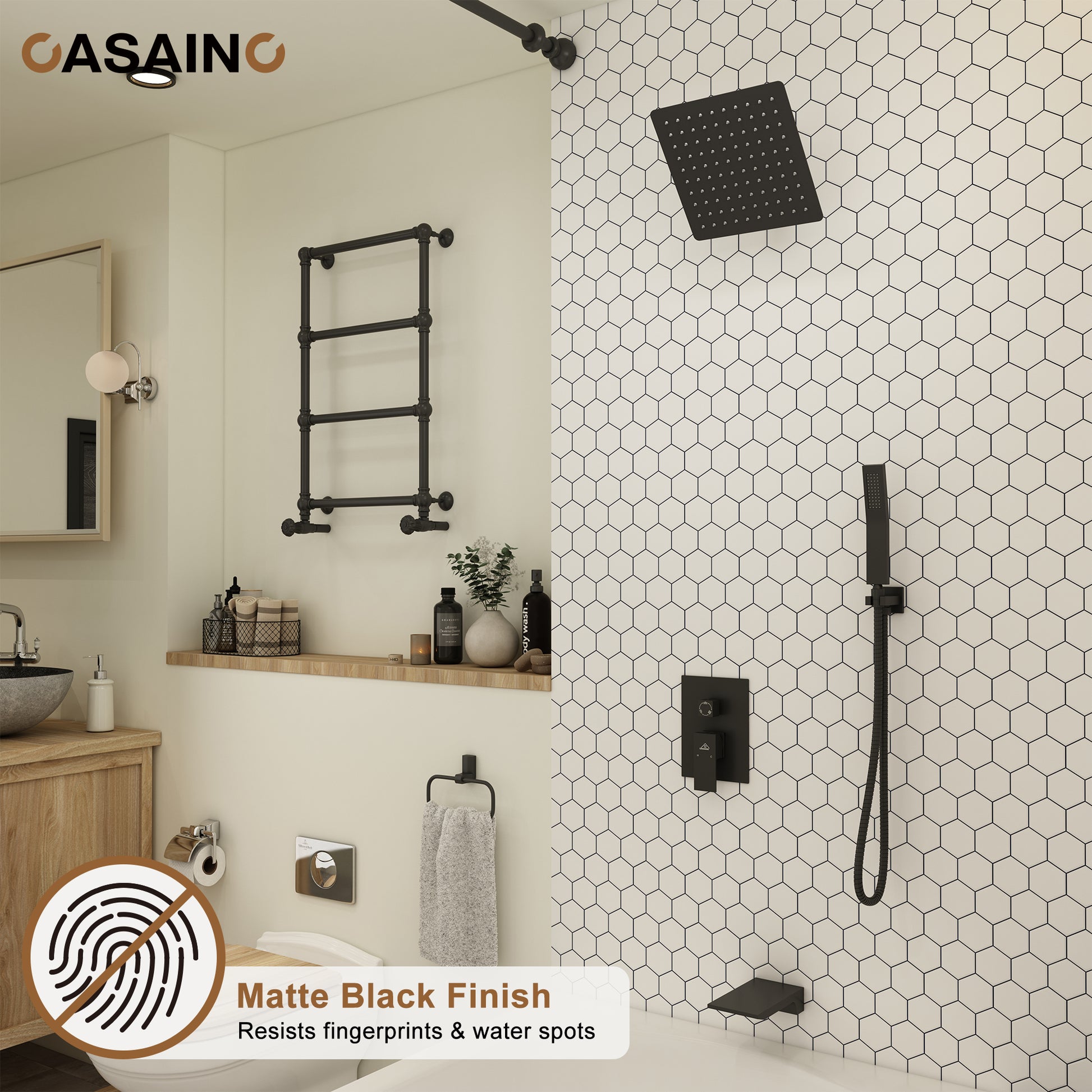 10" Wall Mounted Rain Shower Systems with Handheld Shower & Tub Spout