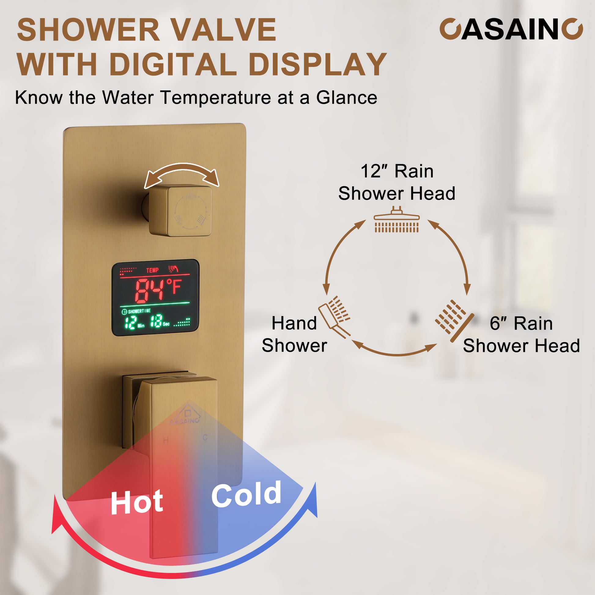 Deluxe Dual Shower Head Shower System With Digital Display Of Temperature