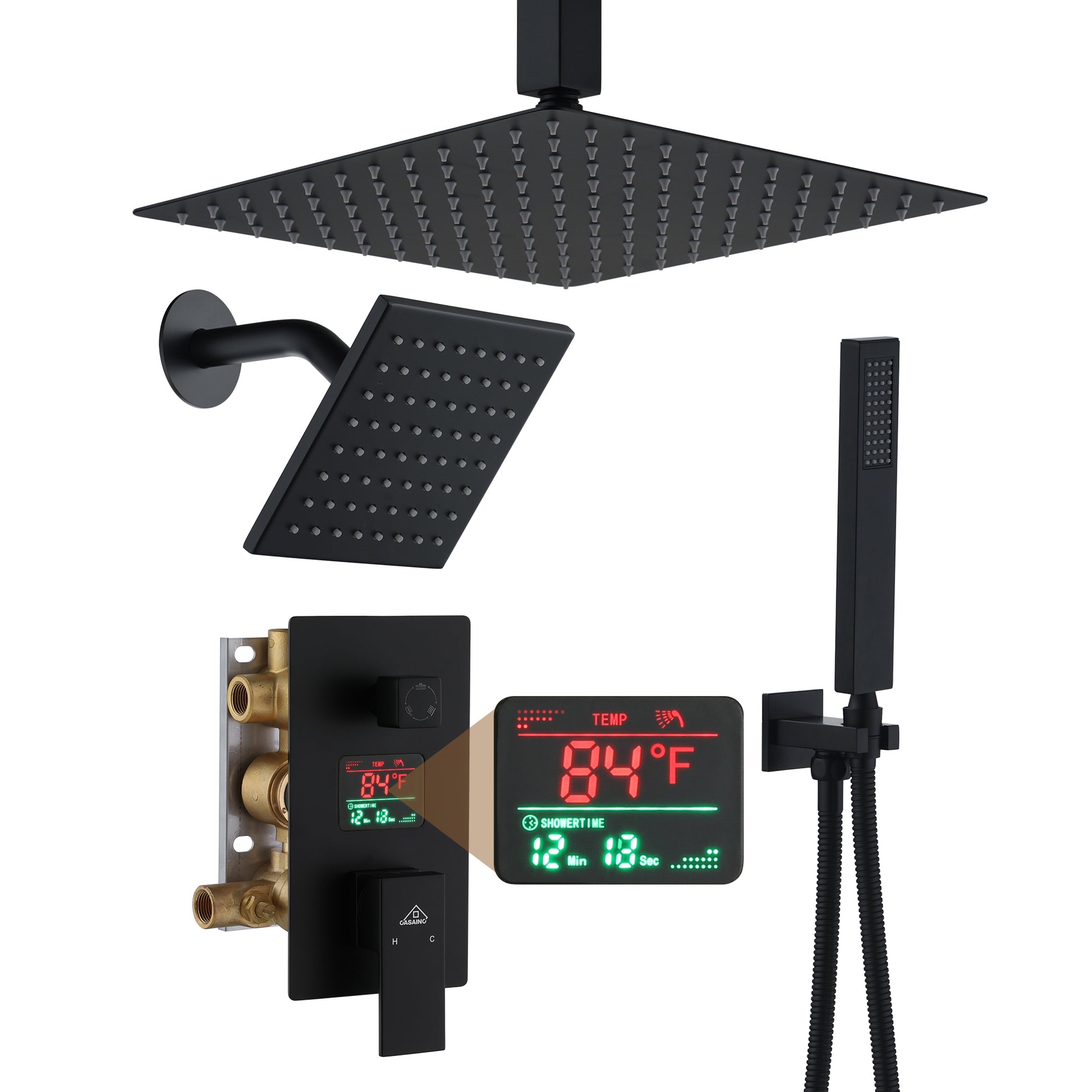 Deluxe Dual Shower Head Shower System With Digital Display Of Temperature