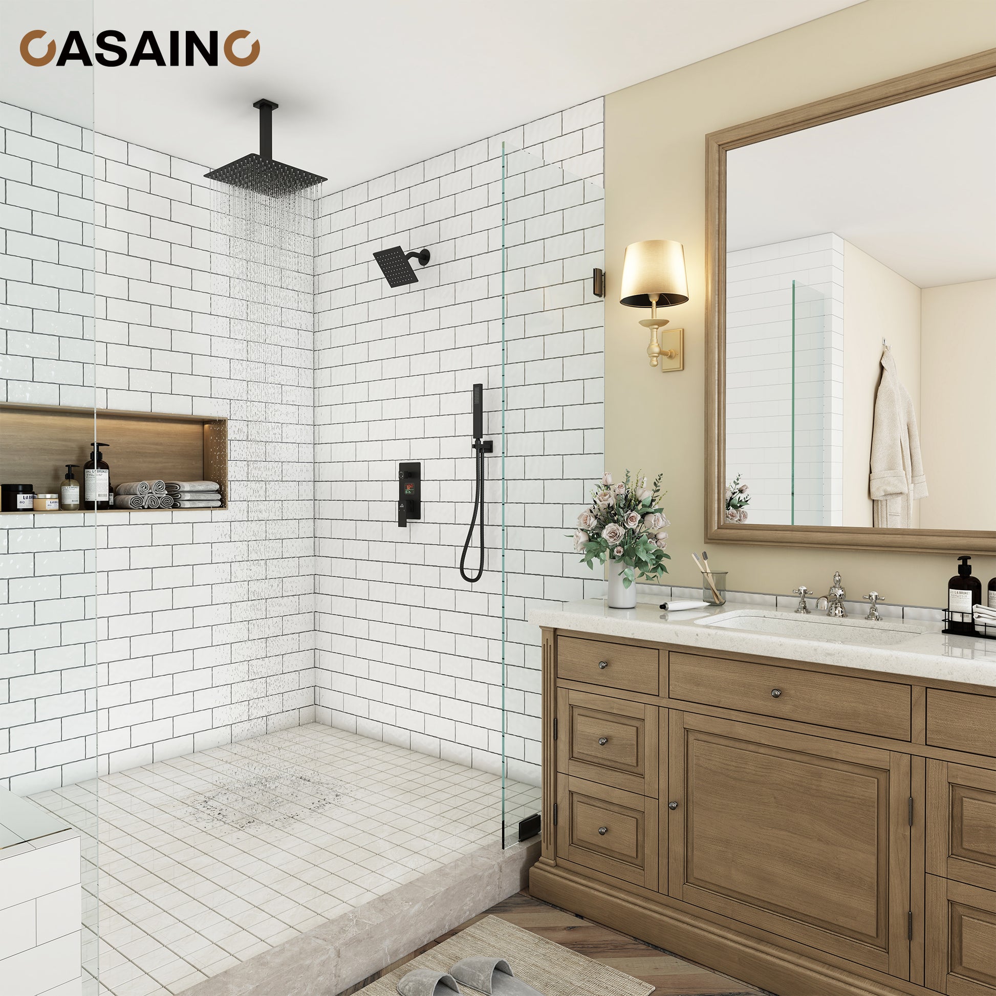 Deluxe Dual Shower Head Shower System With Digital Display Of Temperature