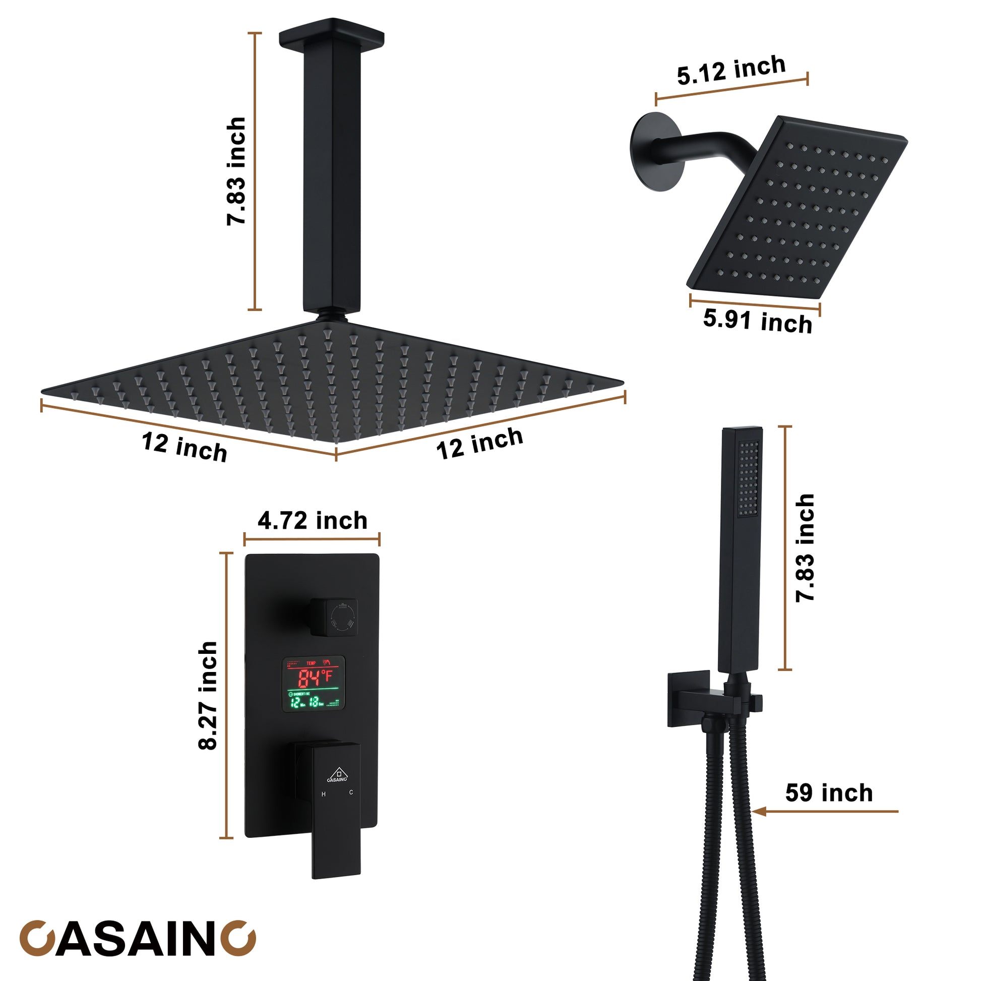 Deluxe Dual Shower Head Shower System With Digital Display Of Temperature