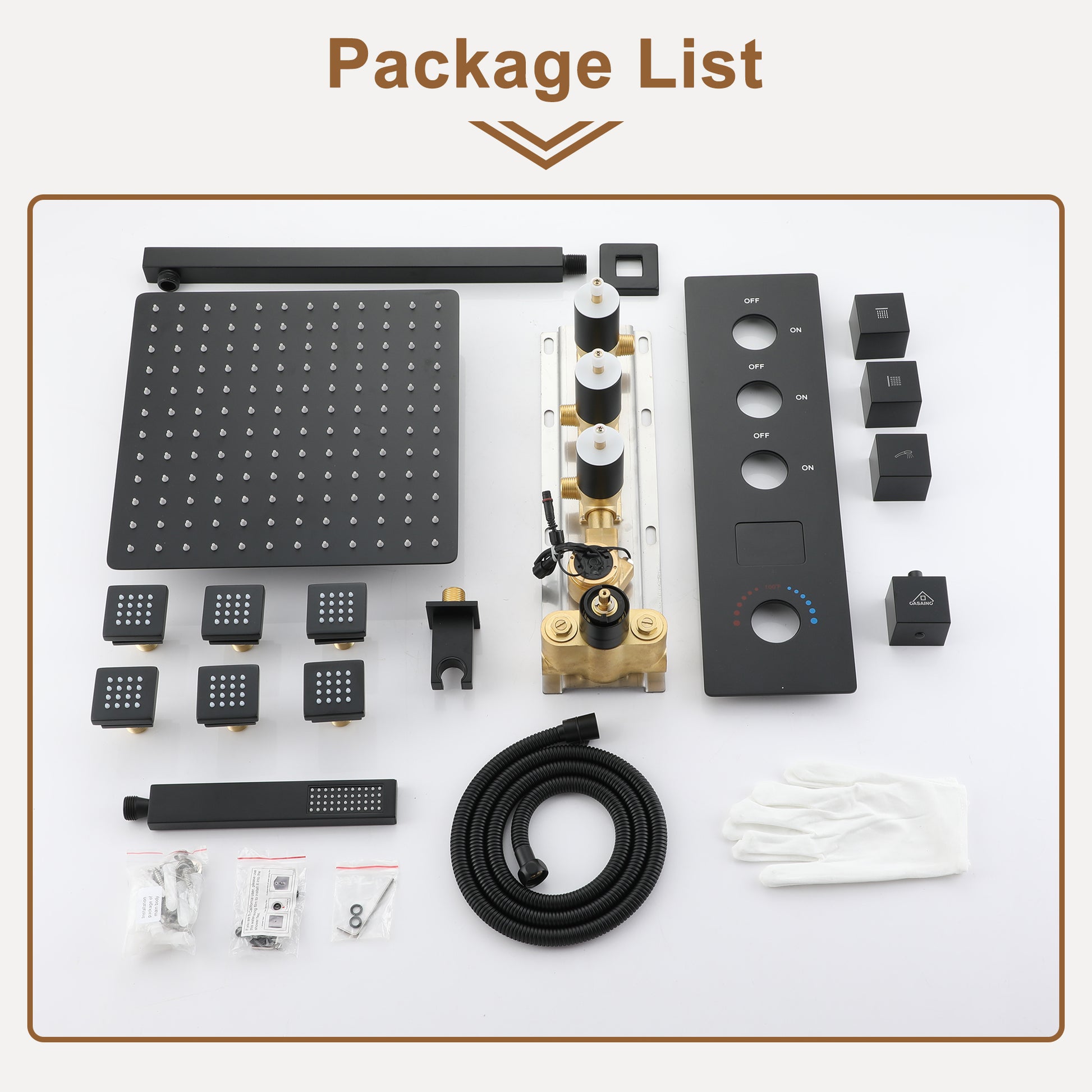 12" Wall Mount Deluxe Shower System With Digital Display & 6 Body Jets