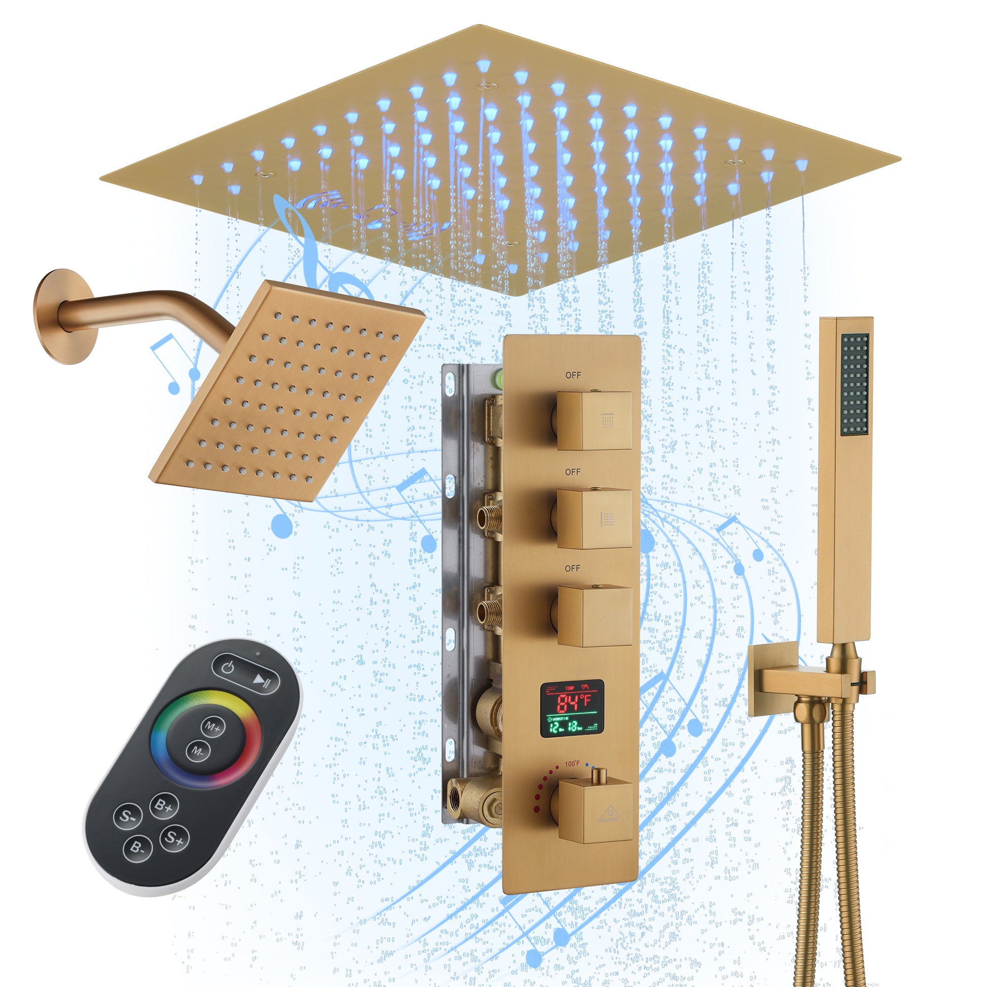 Luxurious Showerhead Shower System With 64 Colors Of Led Lighting And Bluetooth Technology