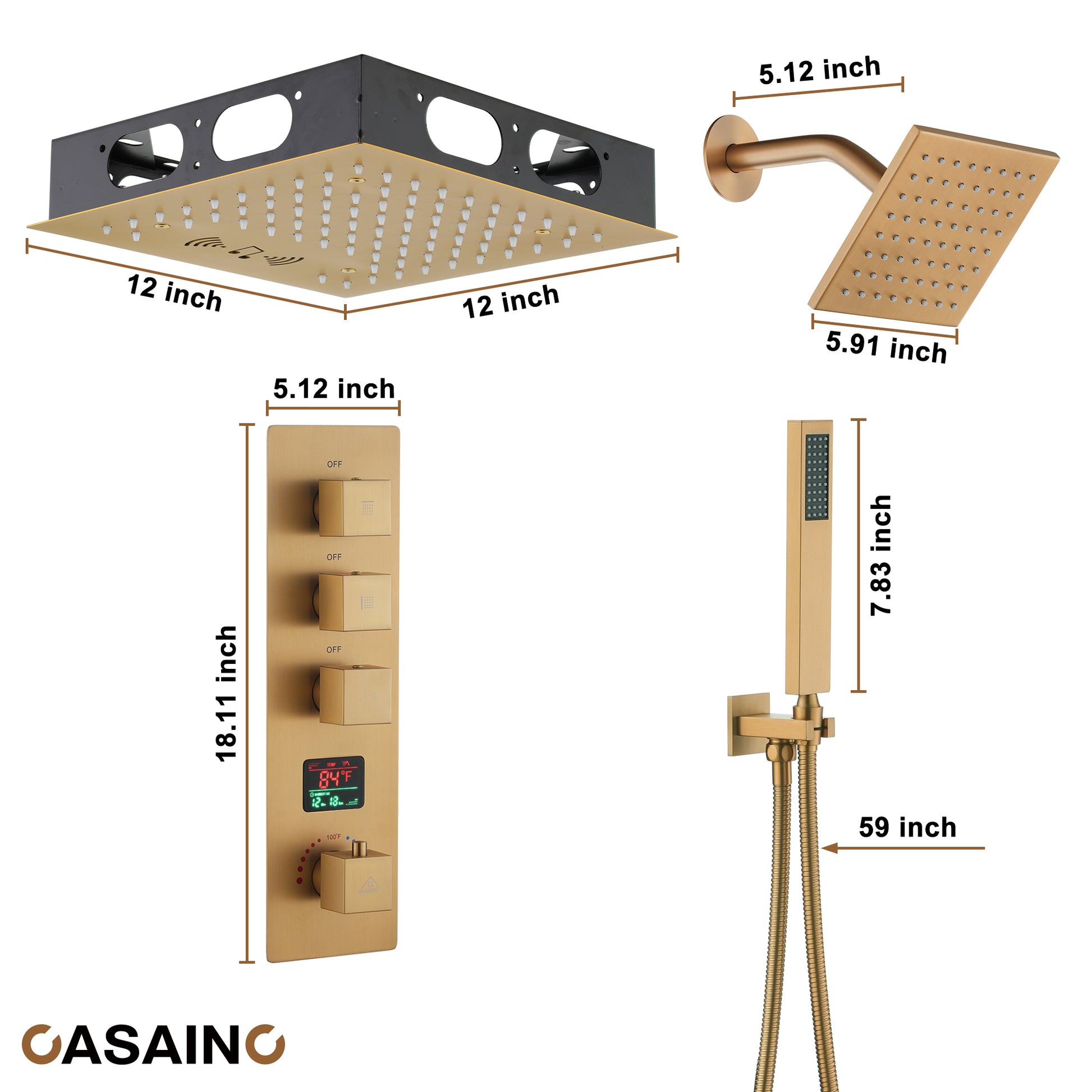 Luxurious Showerhead Shower System With 64 Colors Of Led Lighting And Bluetooth Technology
