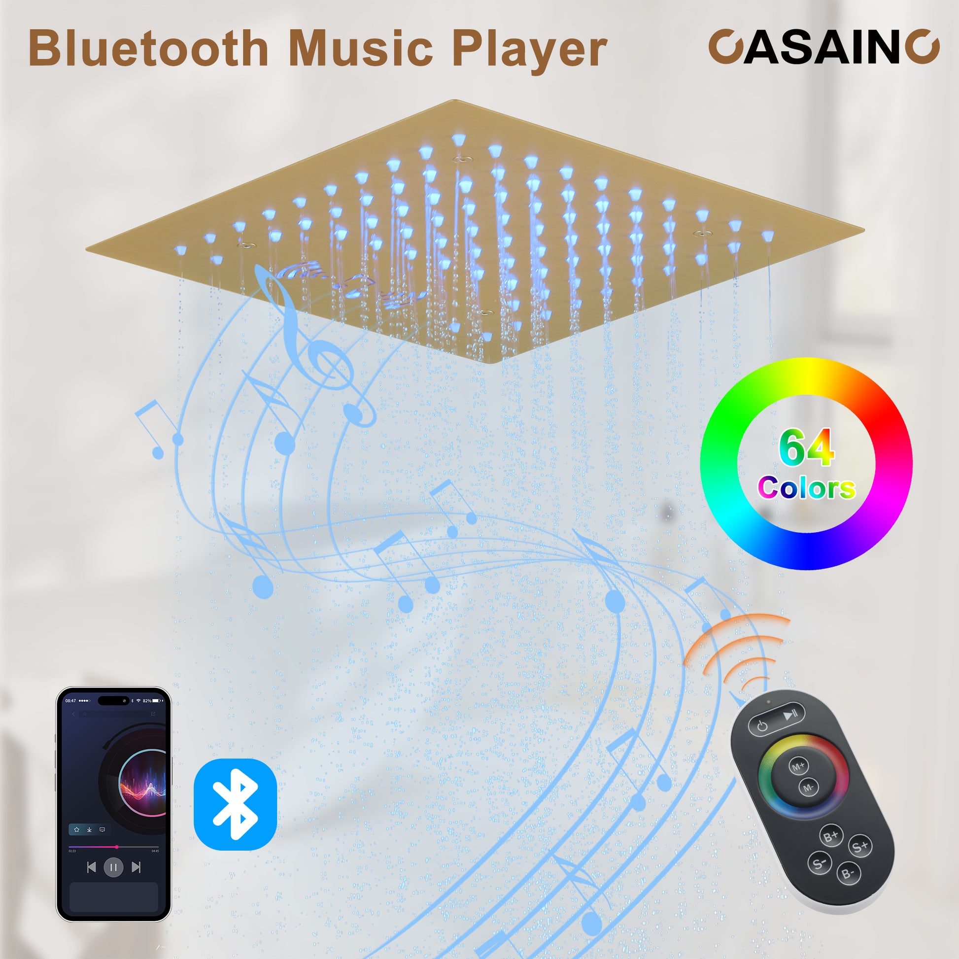 Luxurious Showerhead Shower System With 64 Colors Of Led Lighting And Bluetooth Technology