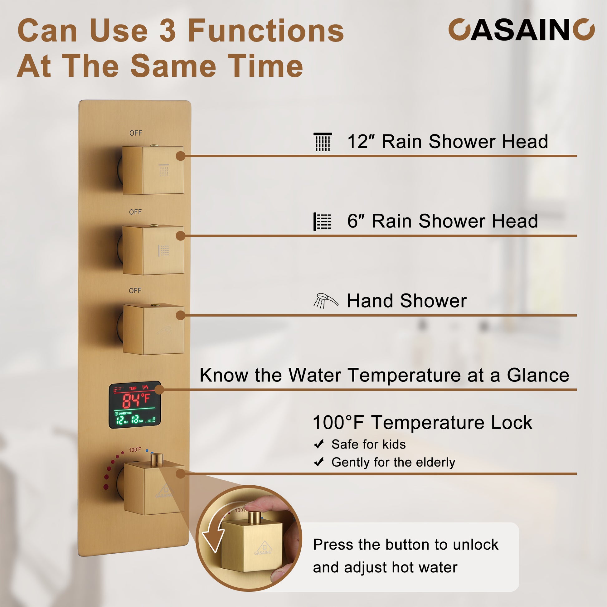 Luxurious Showerhead Shower System With 64 Colors Of Led Lighting And Bluetooth Technology