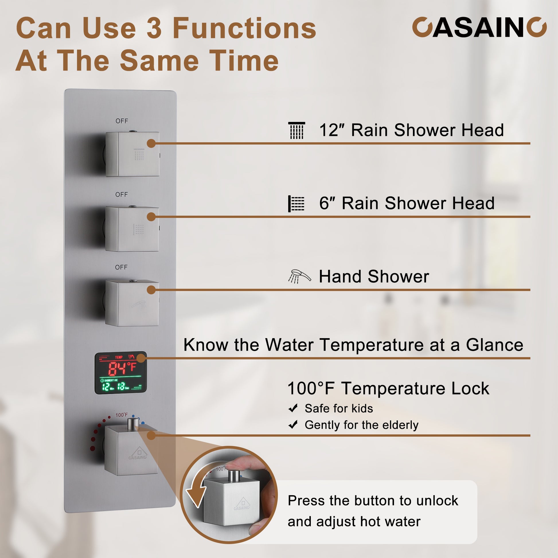 Luxurious Showerhead Shower System With 64 Colors Of Led Lighting And Bluetooth Technology