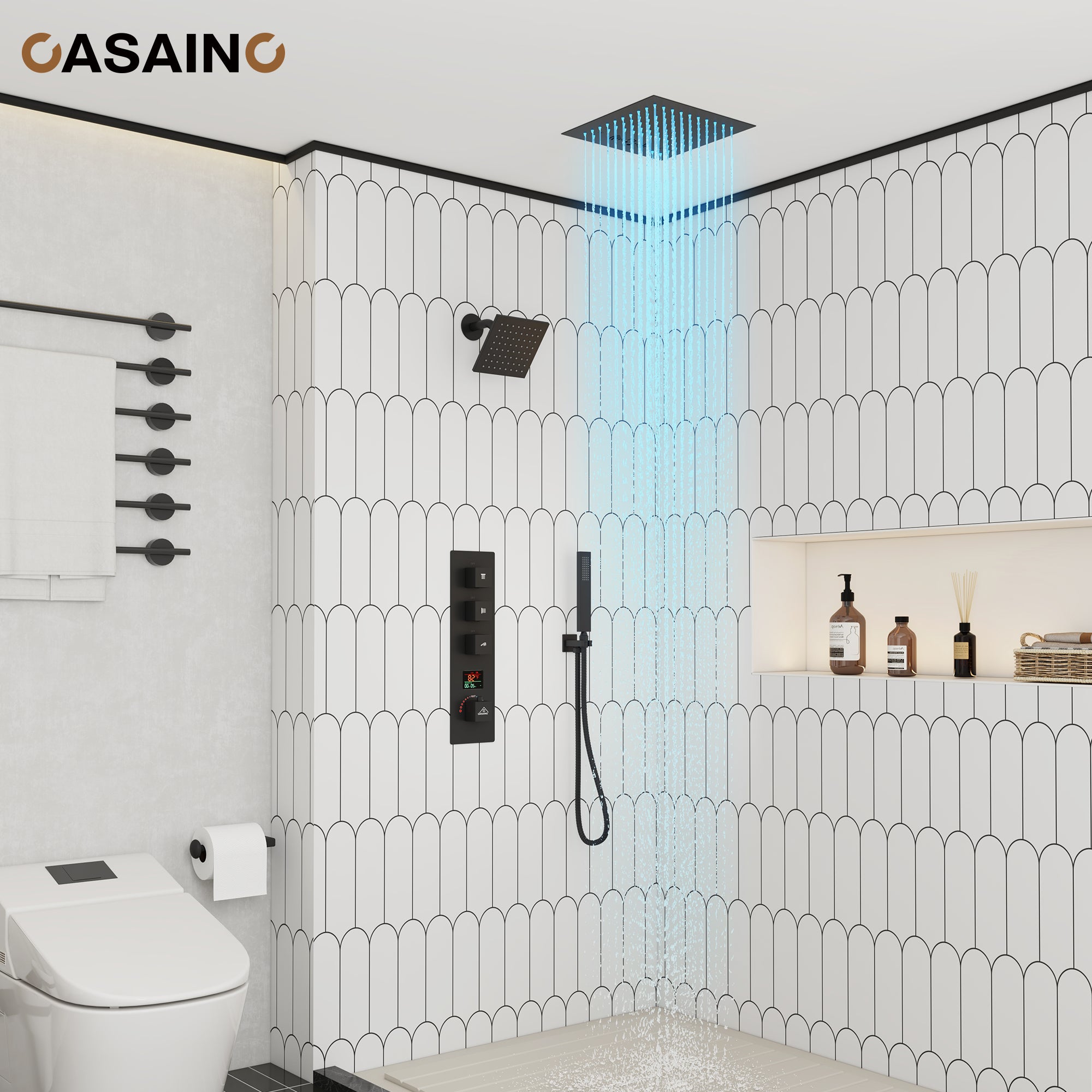 Luxurious Showerhead Shower System With 64 Colors Of Led Lighting And Bluetooth Technology