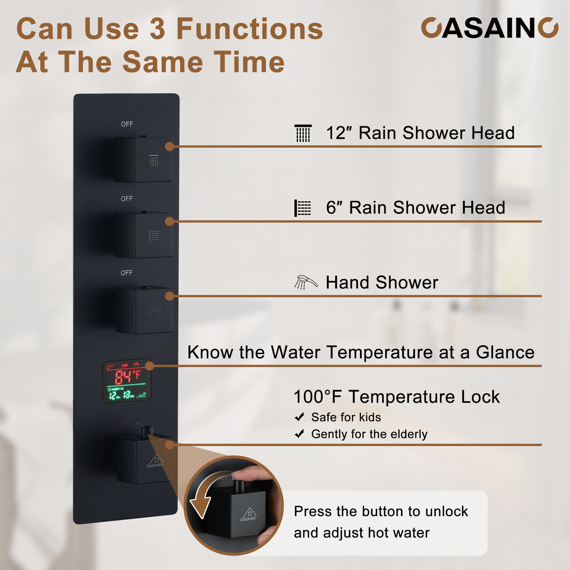Luxurious Showerhead Shower System With 64 Colors Of Led Lighting And Bluetooth Technology