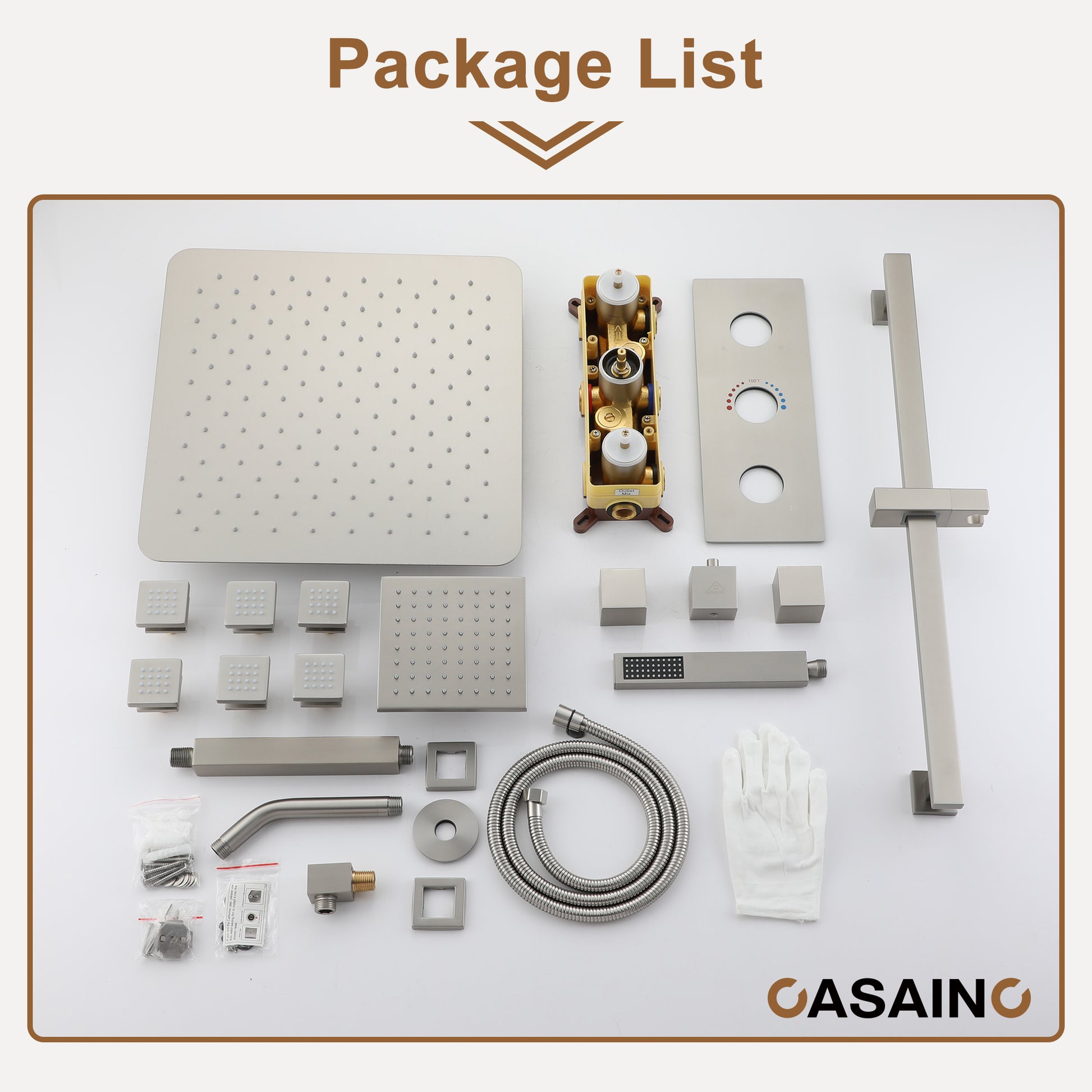 16-Inch Boom Showerhead And 6-Inch Wall Bar Showerhead Deluxe Showerhead Shower System With Slider Bar And 6 Side Sprayers