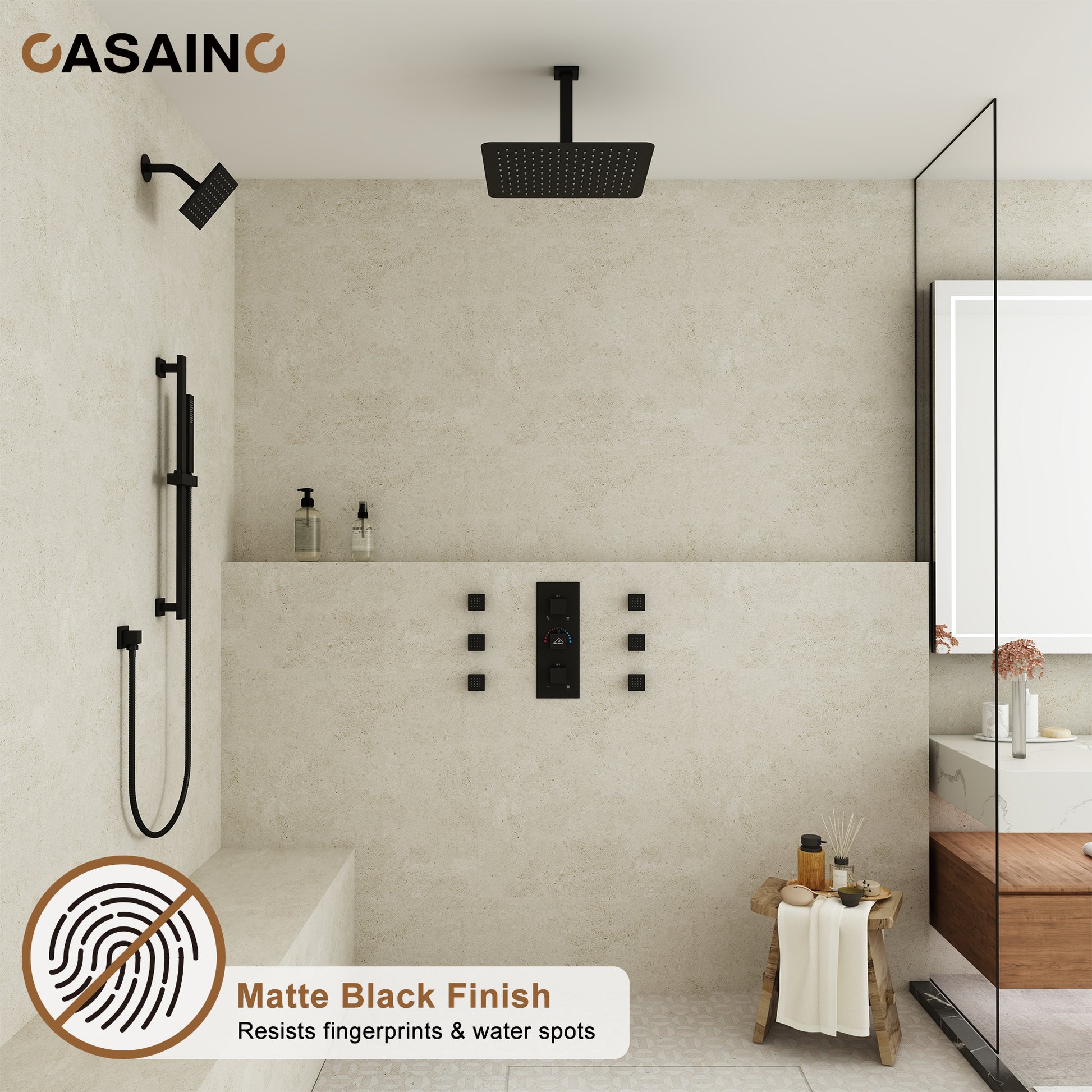 16-Inch Boom Showerhead And 6-Inch Wall Bar Showerhead Deluxe Showerhead Shower System With Slider Bar And 6 Side Sprayers