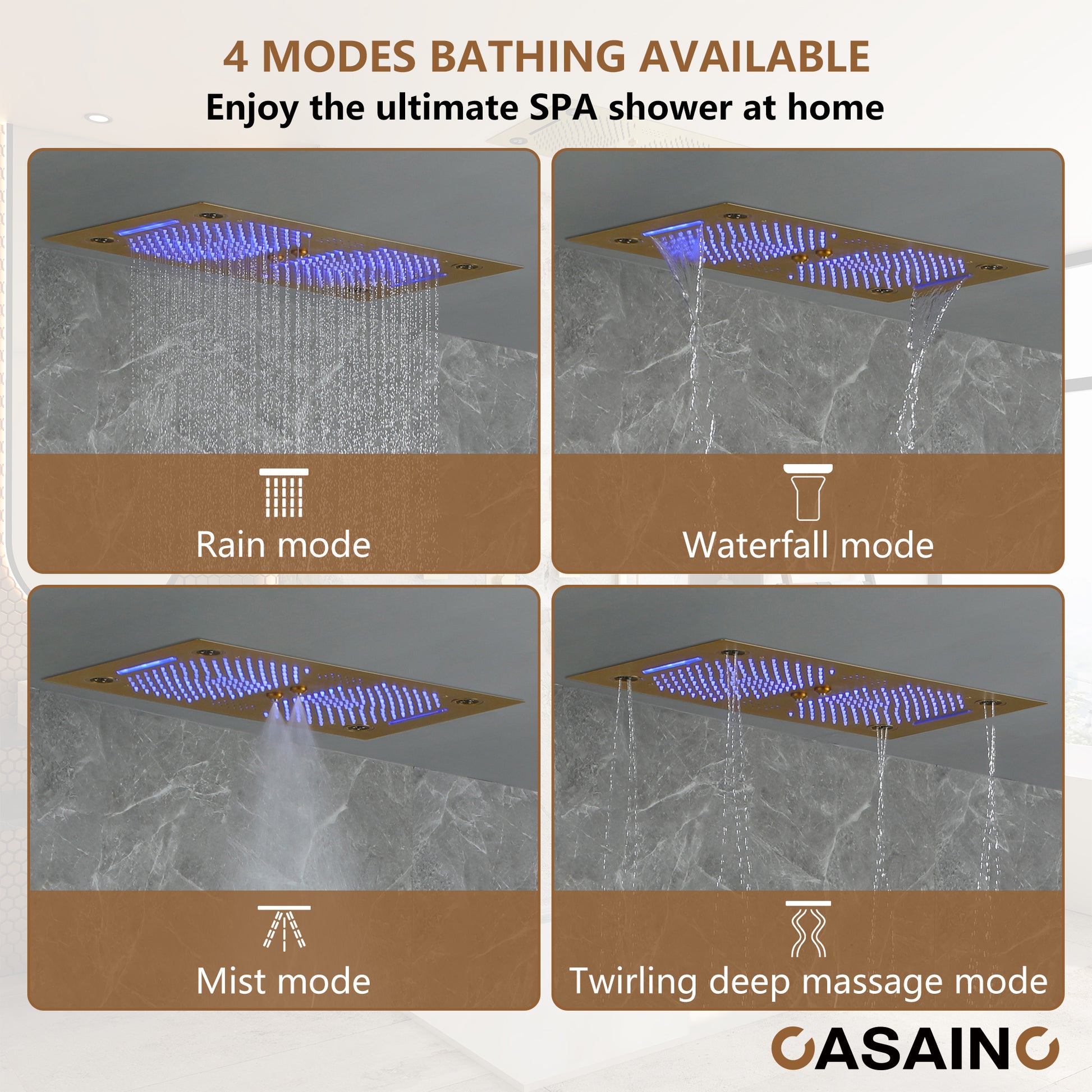 6-Function Luxury Thermostatic Shower System with 64 Color LED Lights & Slide Bar