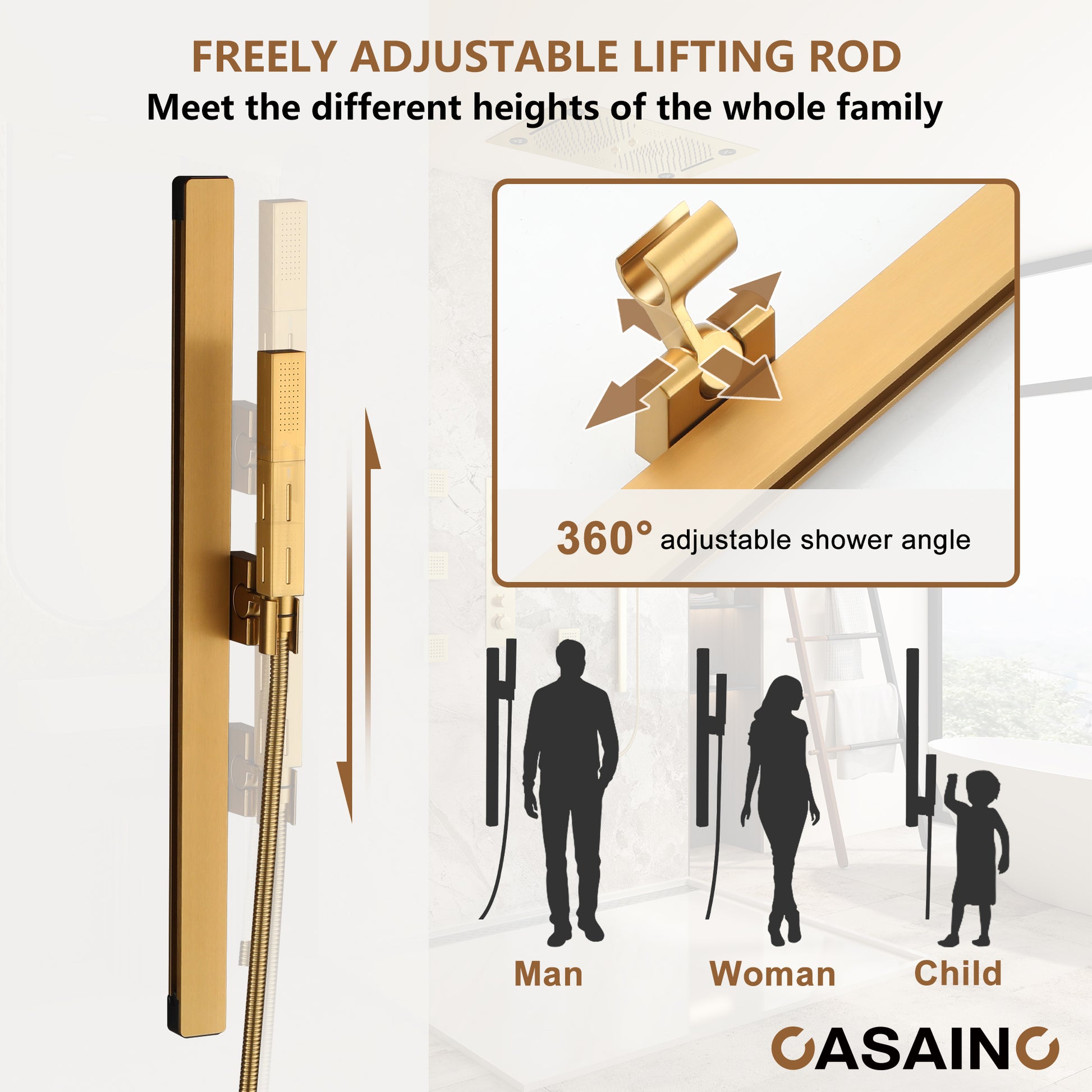 6-Function Luxury Thermostatic Shower System with 64 Color LED Lights & Slide Bar